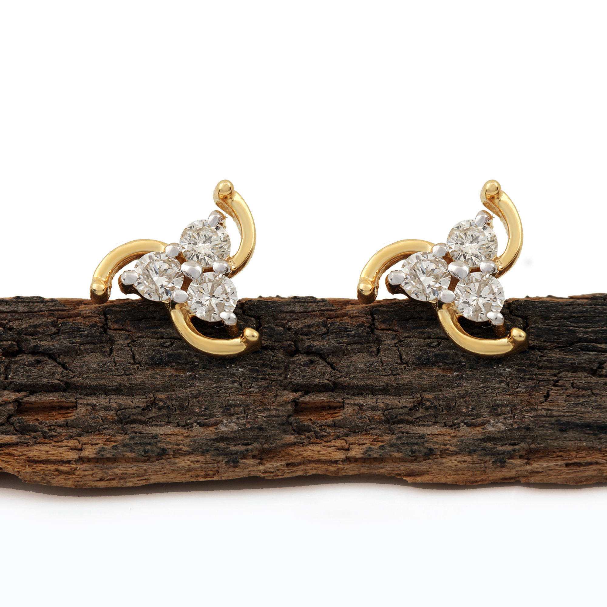 Solid 14k Yellow Gold Natural Diamond Earrings