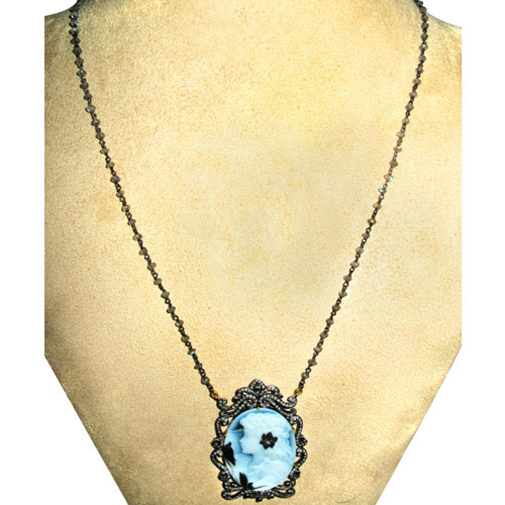 Cameo carving & labradorite beads vintage necklace
