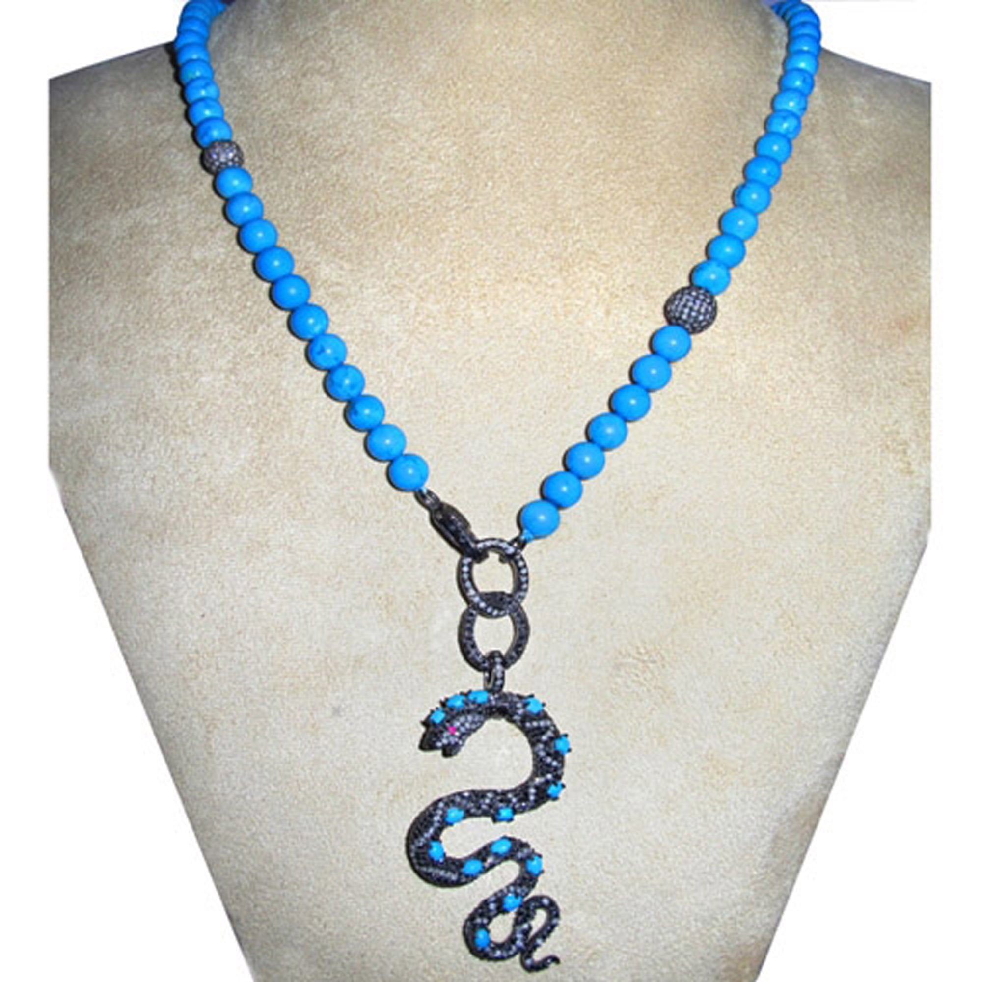 Gemstone Turquoise diamond snake necklace vintage jewelry