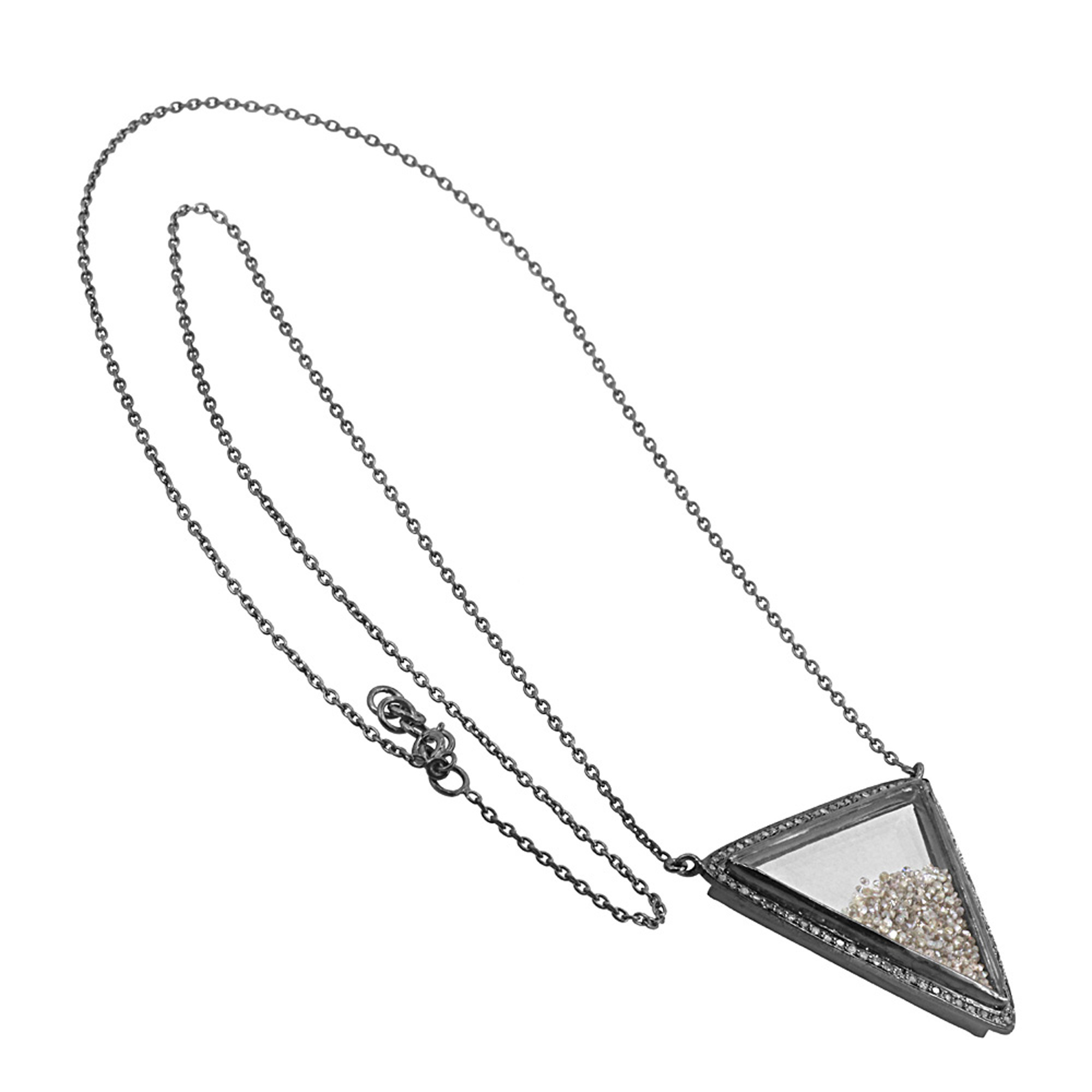 Real diamond 925 sterling silver crystal shaker pendant with chain