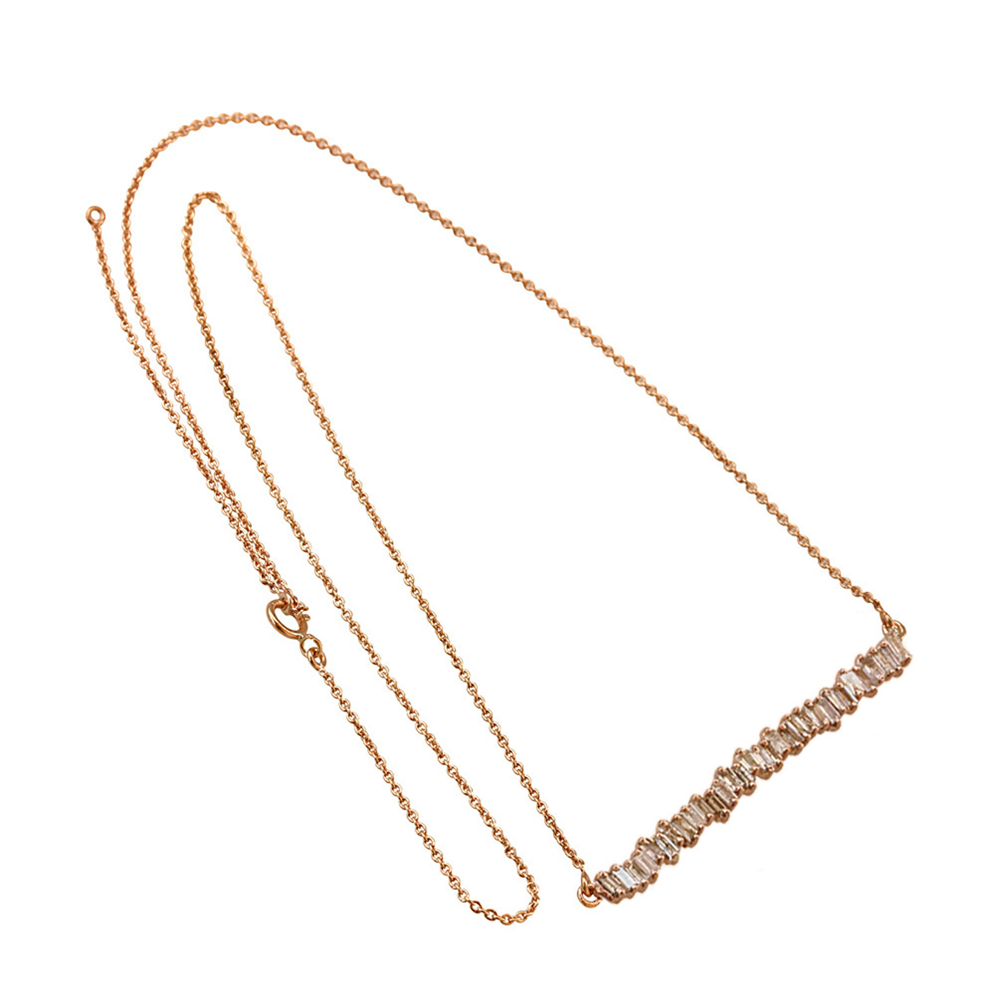 Baguette diamond 18k solid gold necklace with chain