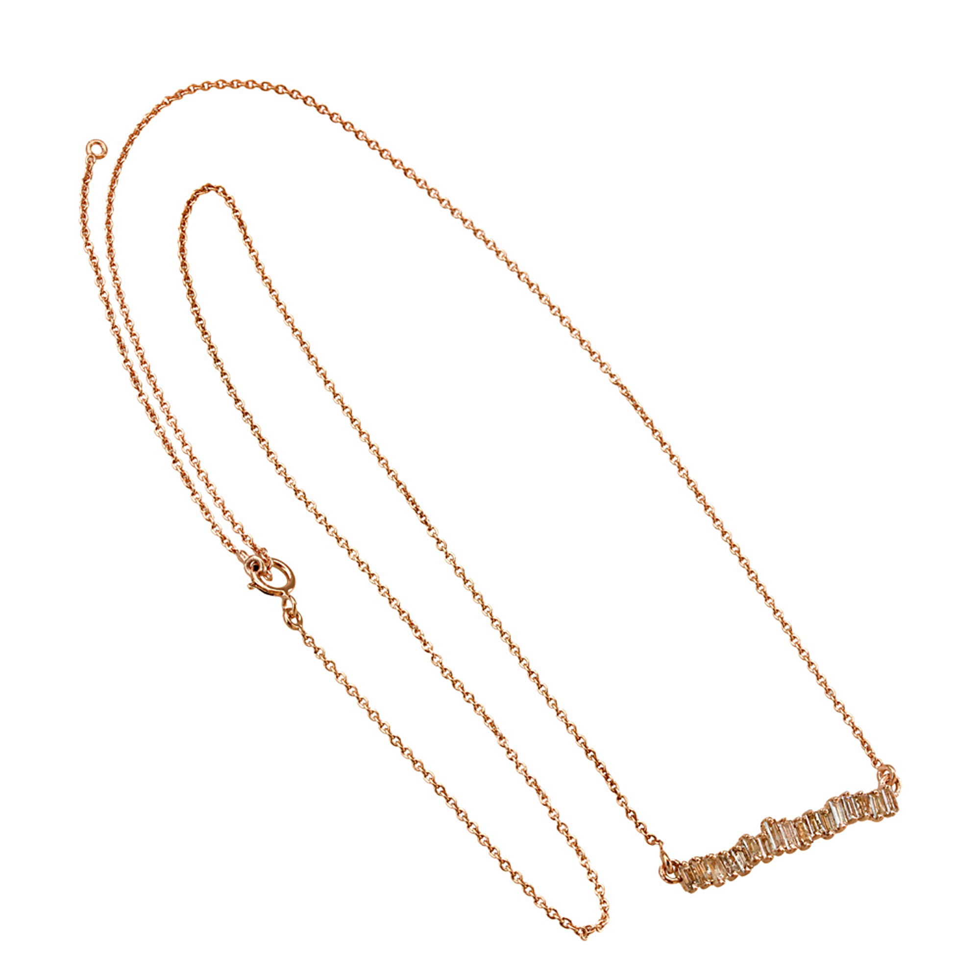 18k Rose gold necklace with chain, Baguette diamond fine jewelry