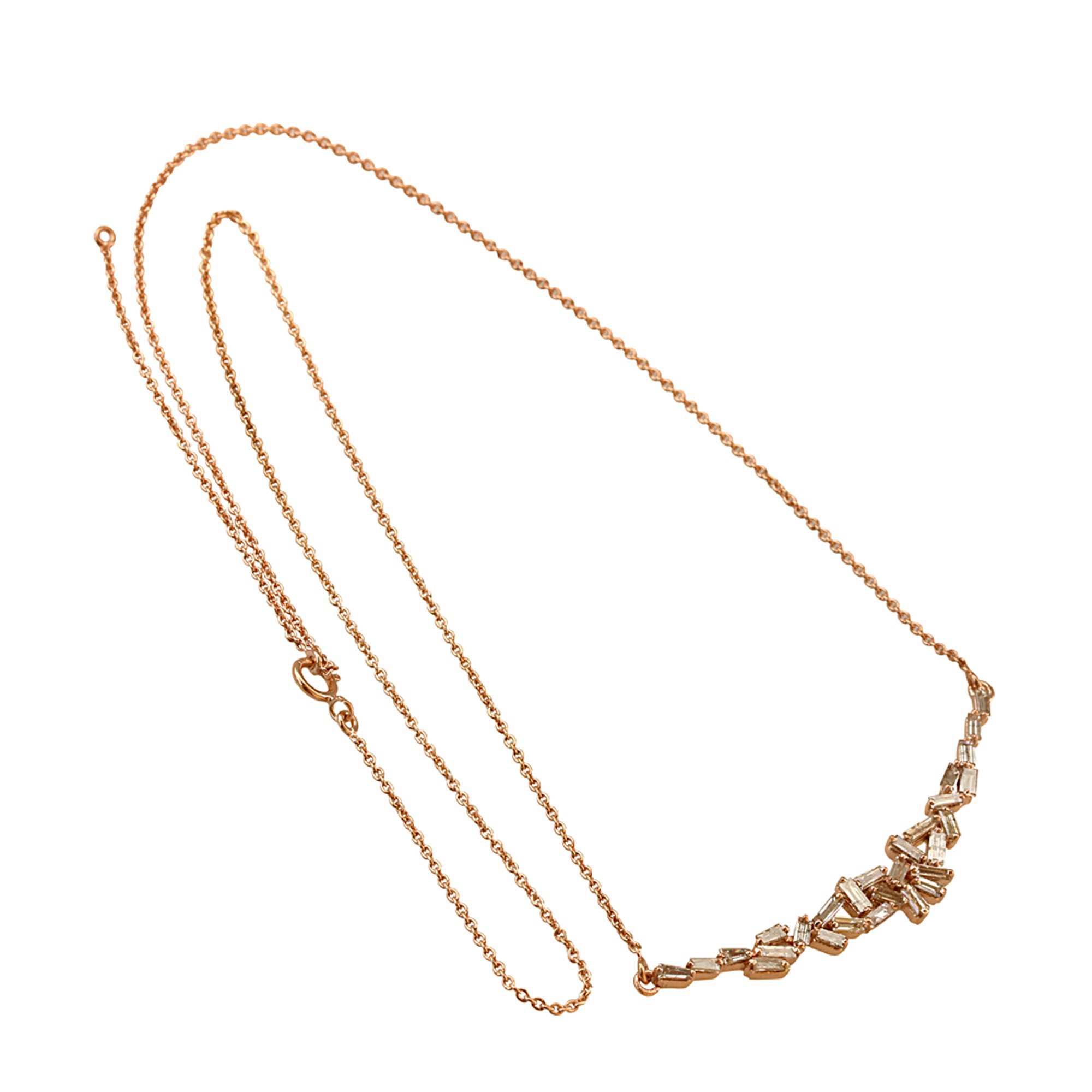 18k Solid gold chain jewelry, Real diamond baguette necklace