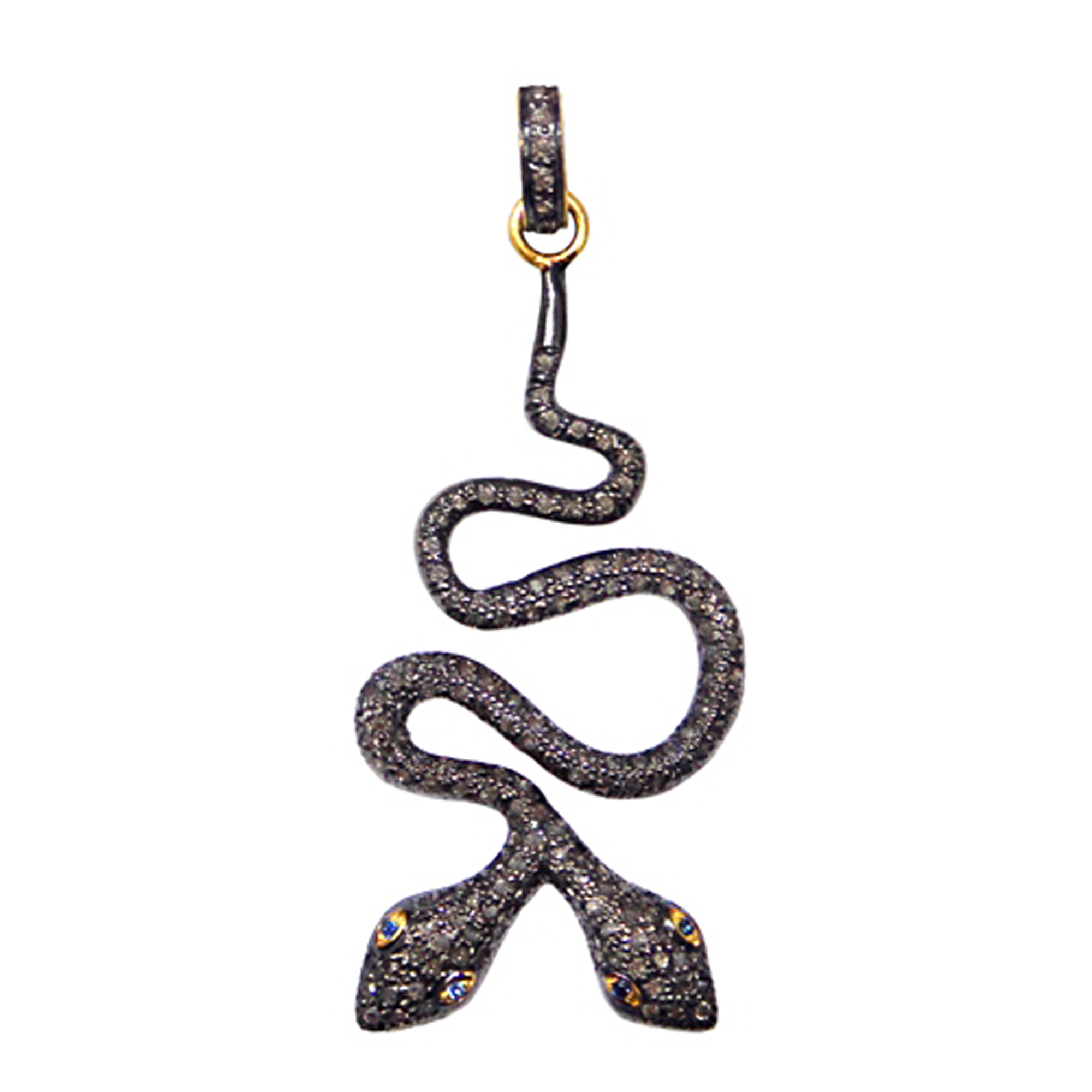 Genuine diamond sapphire eyes snake pendant fine jewelry