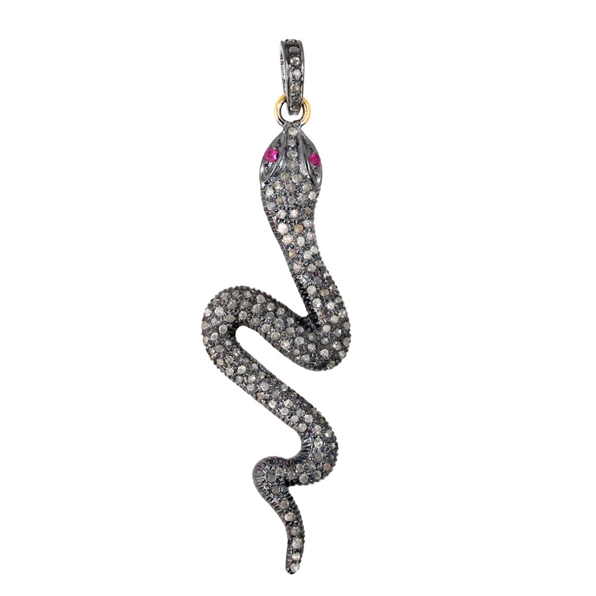 Diamond gold & silver snake pendant vintage jewelry