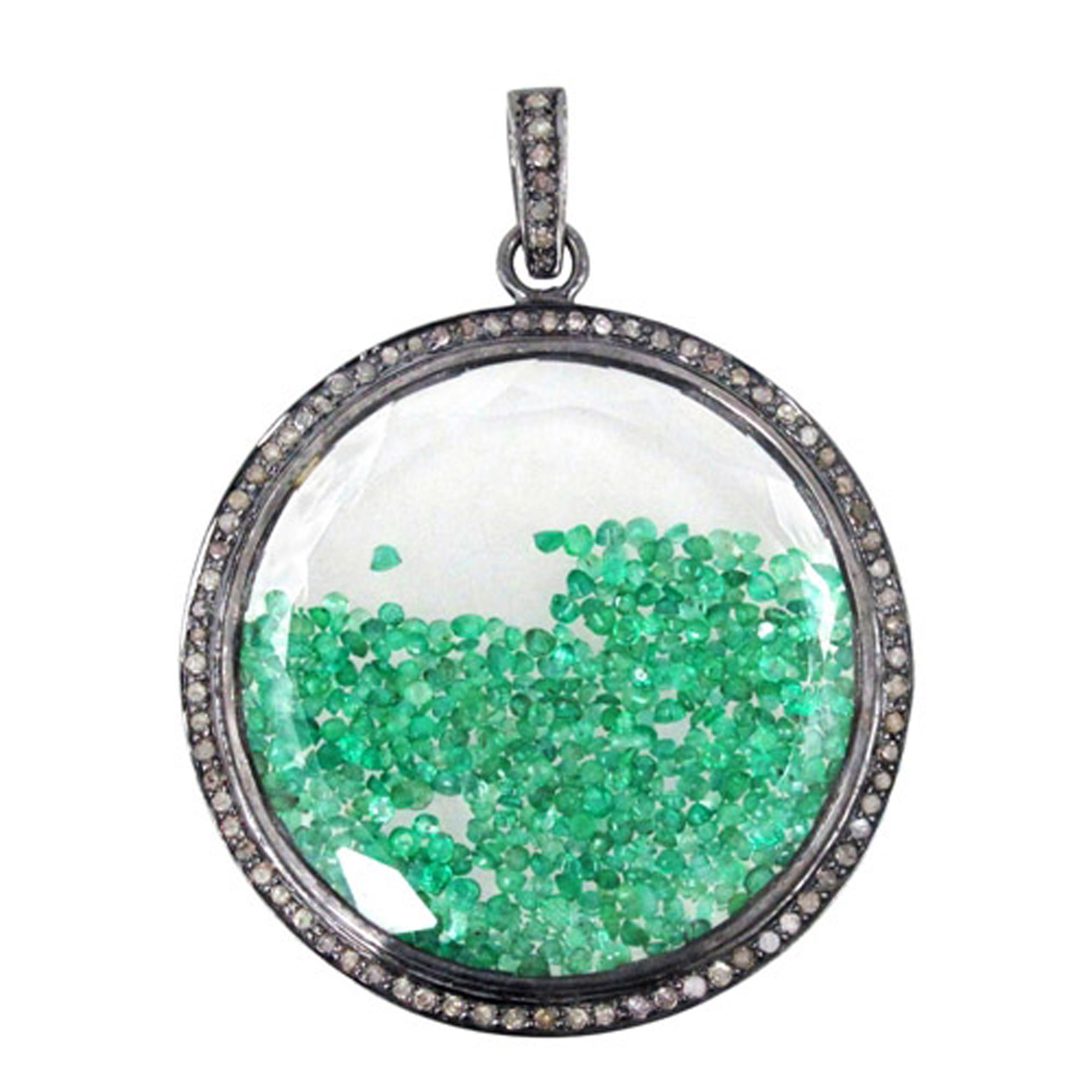 Emerald 925 sterling silver loose diamond crystal shaker pendant