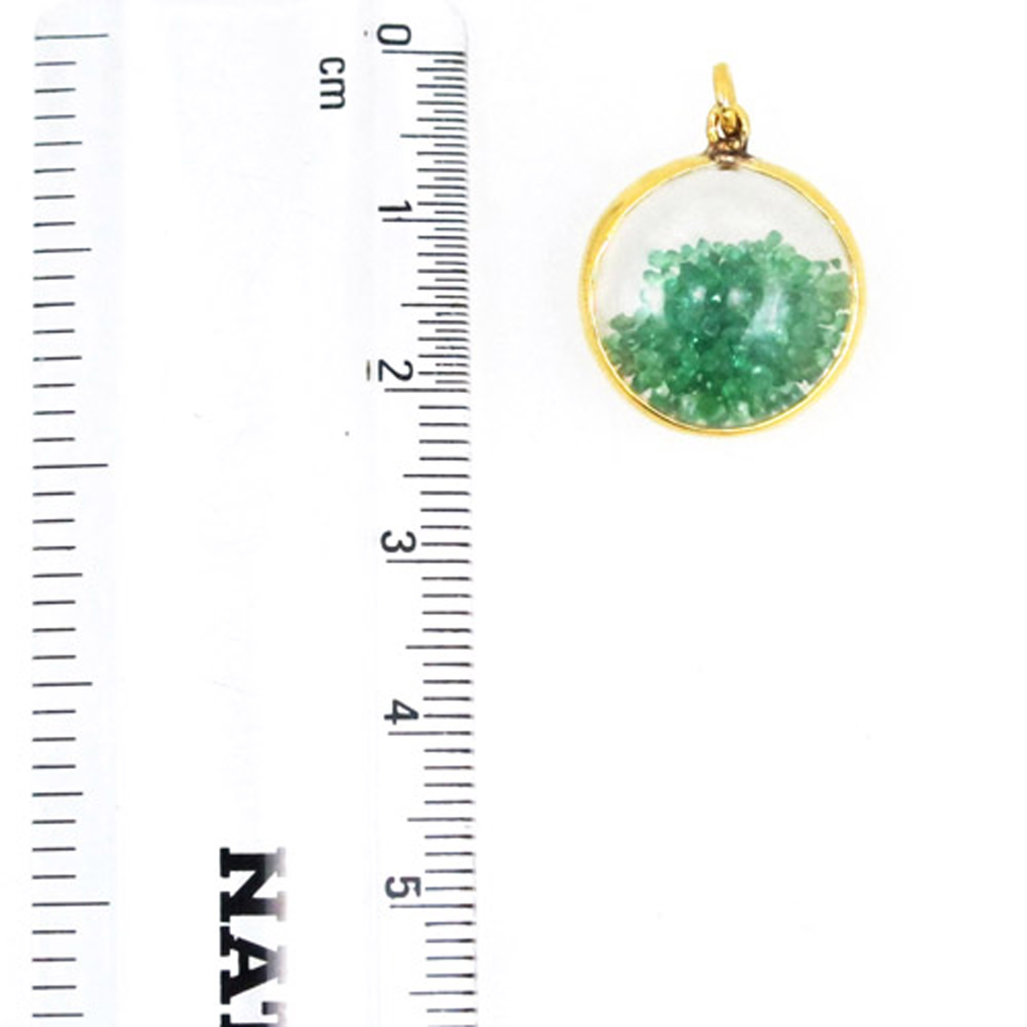 Crystal quartz shaker pendant 14k solid gold with emerald jewelry