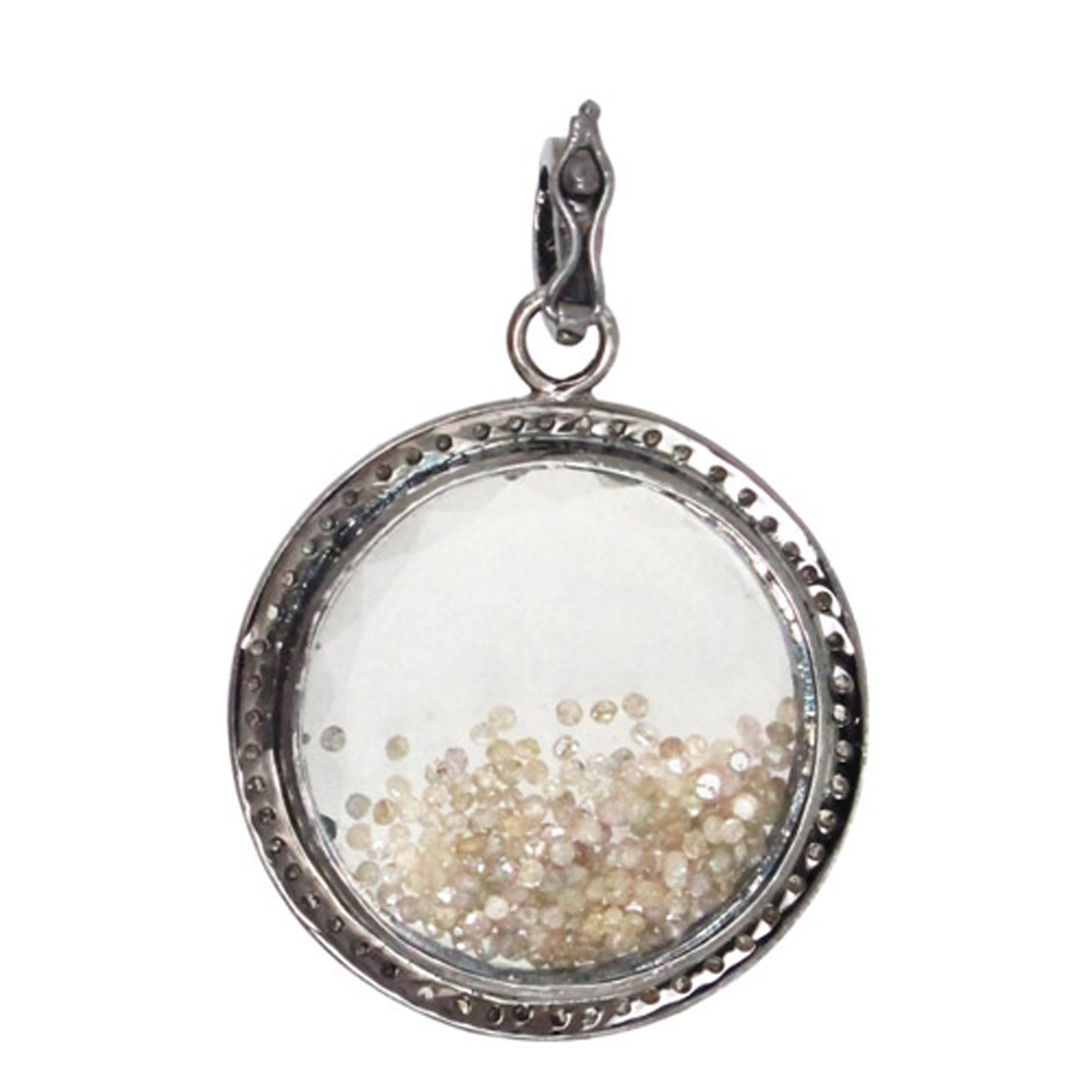 Natural loose diamond & 925 silver crystal shaker pendant