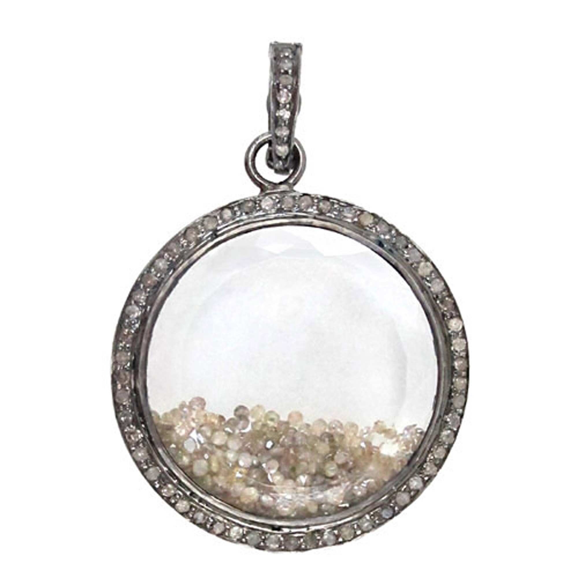 Natural loose diamond & 925 silver crystal shaker pendant