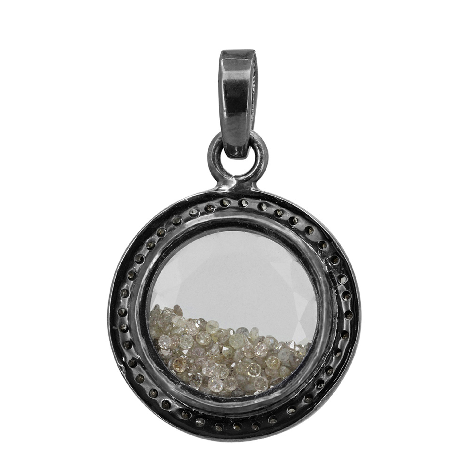 Natural diamond 925 sterling silver crystal shaker pendant