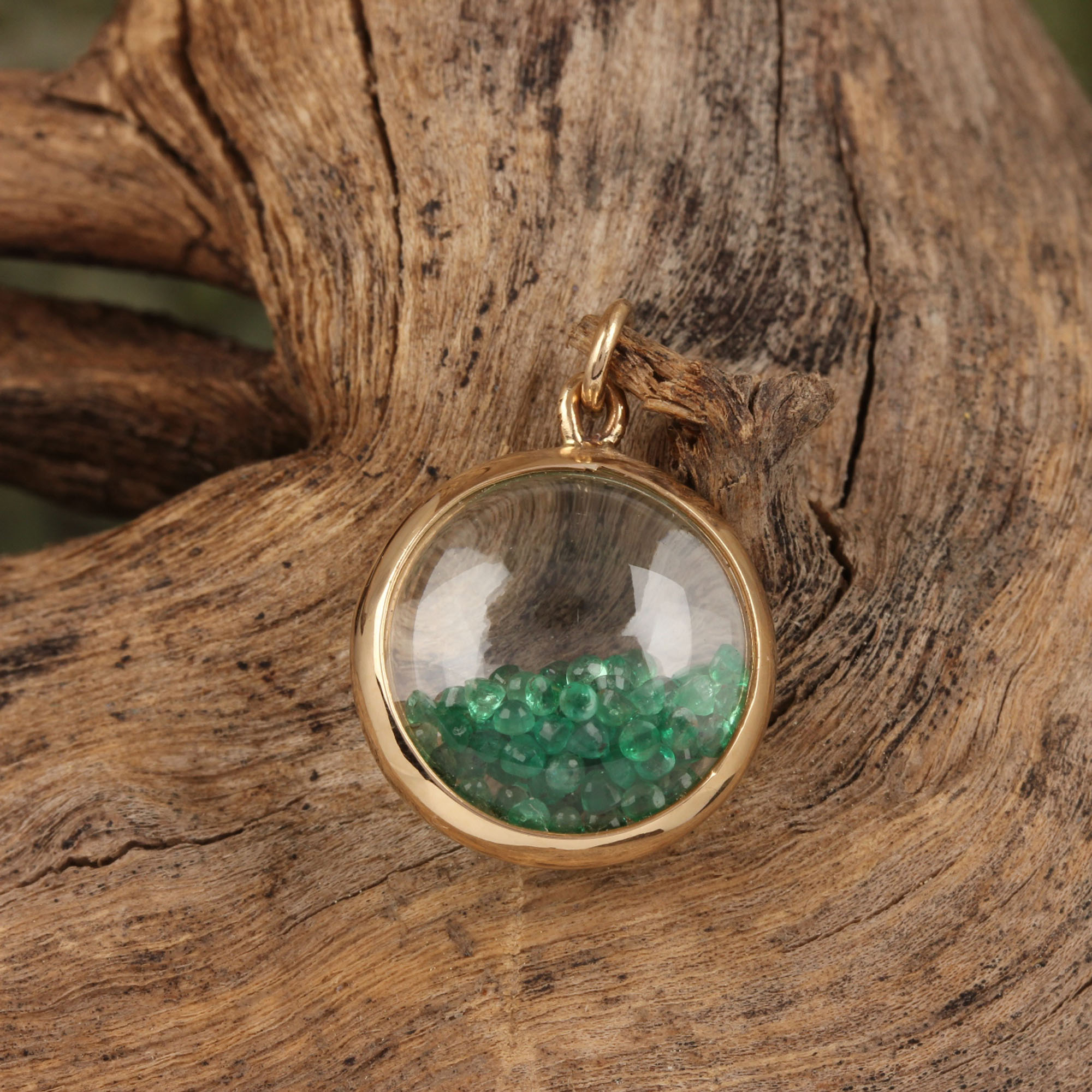 Emerald gemsone 14k solid crystal shaker pendant