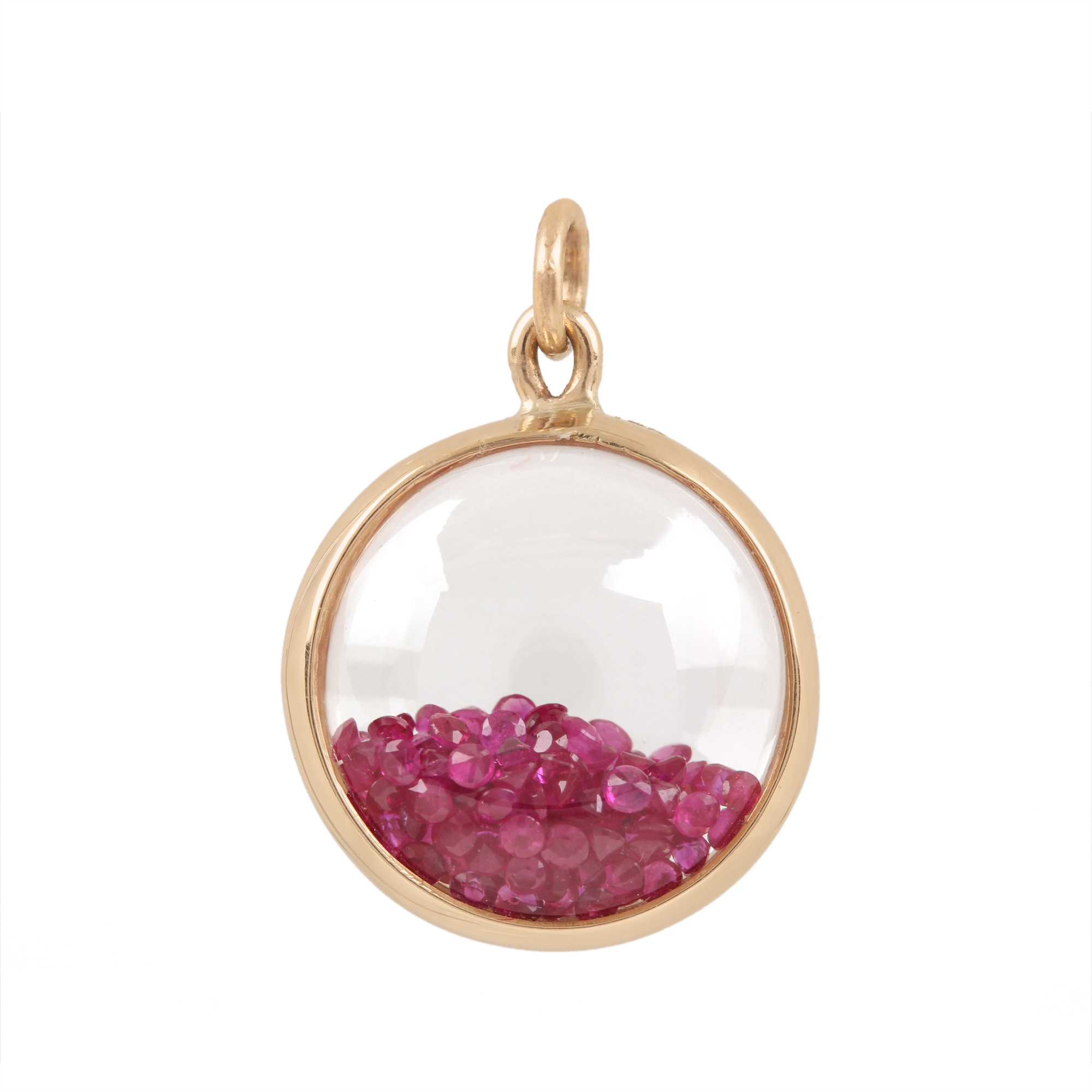 14k solid gold natural ruby crystal shaker pendant