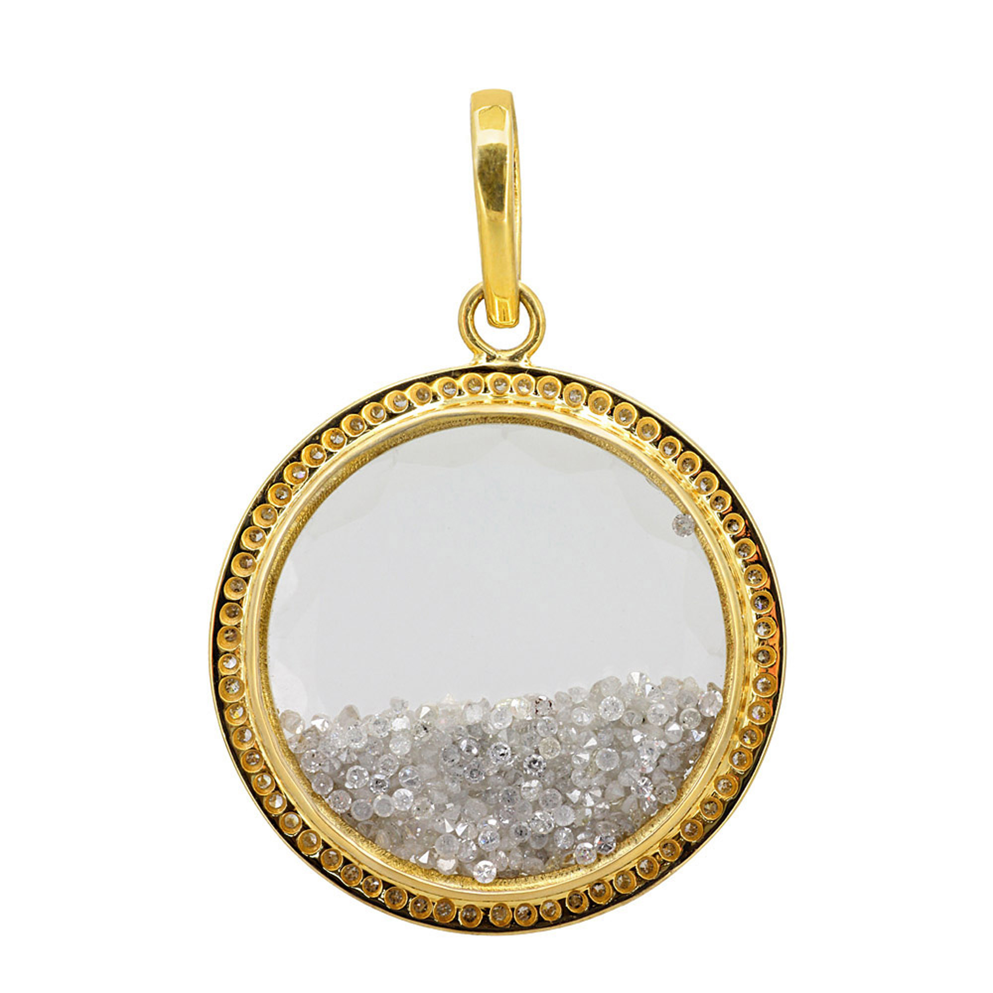 18k Solid gold 4.67ct natural diamond & crystal shaker pendant