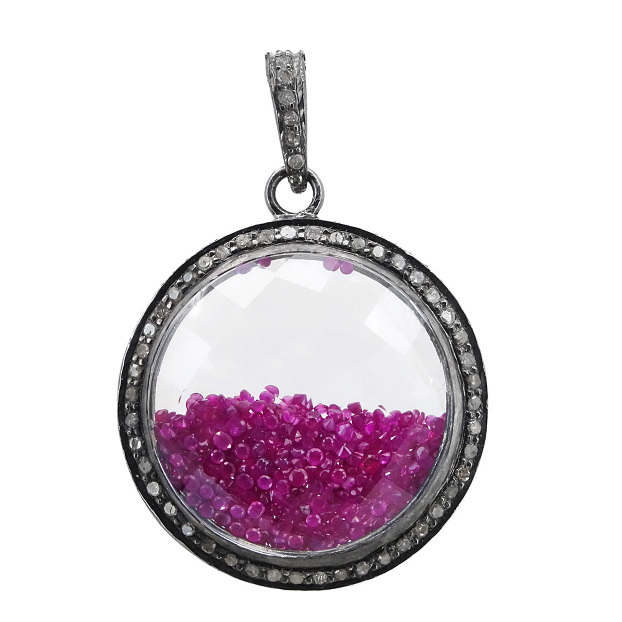 Natural diamond sapphire & crystal shaker pendant made in sterling silver