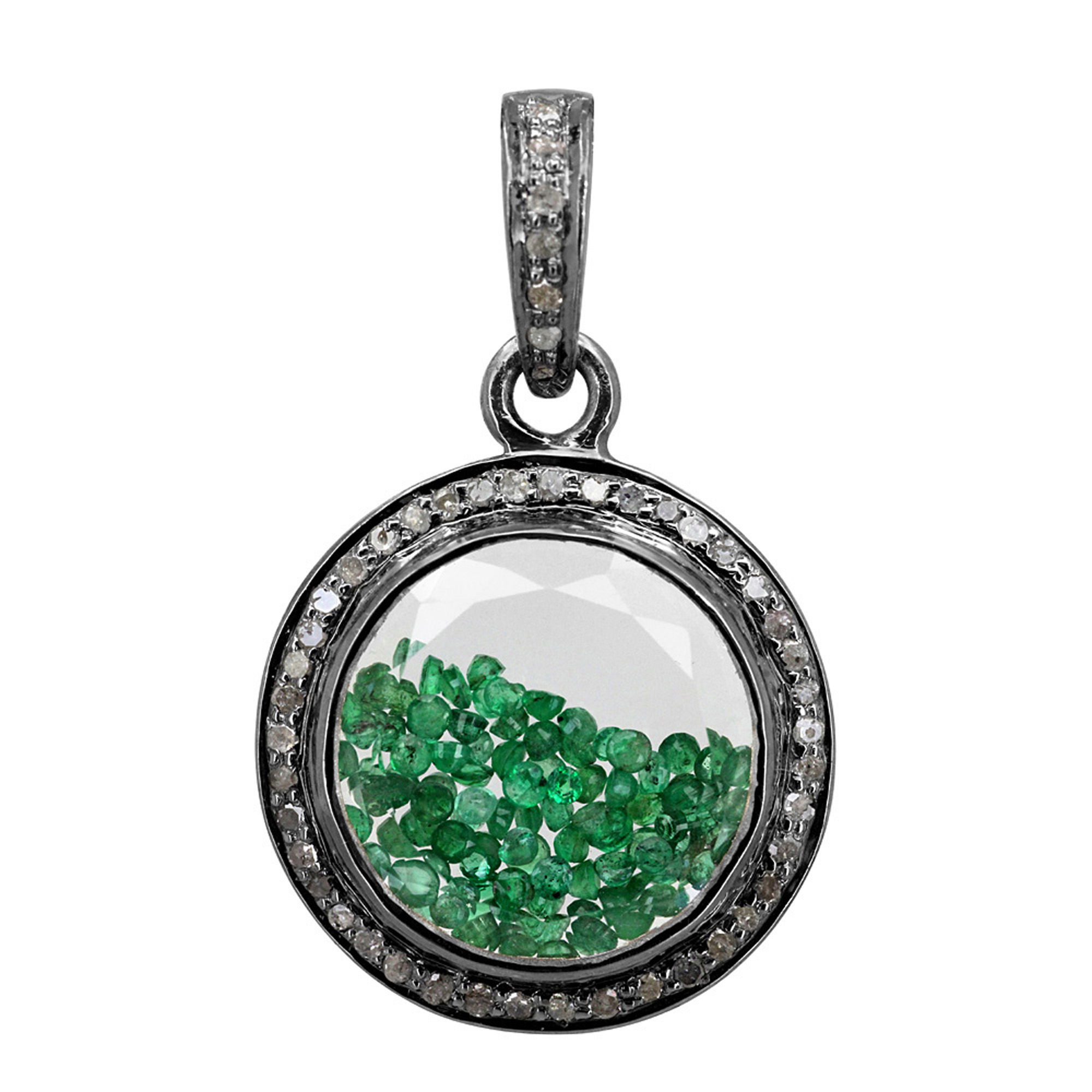 Loose emerald & diamond 925 sterling silver crystal shaker pendant