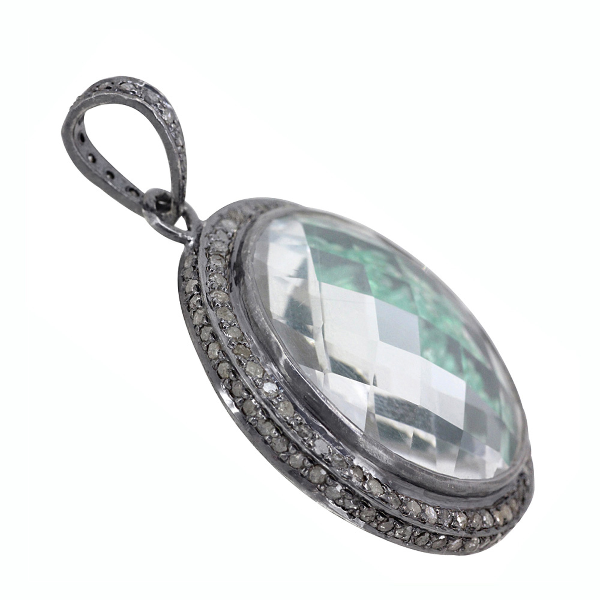 925 Silver emerald & diamond crystal shaker pendant