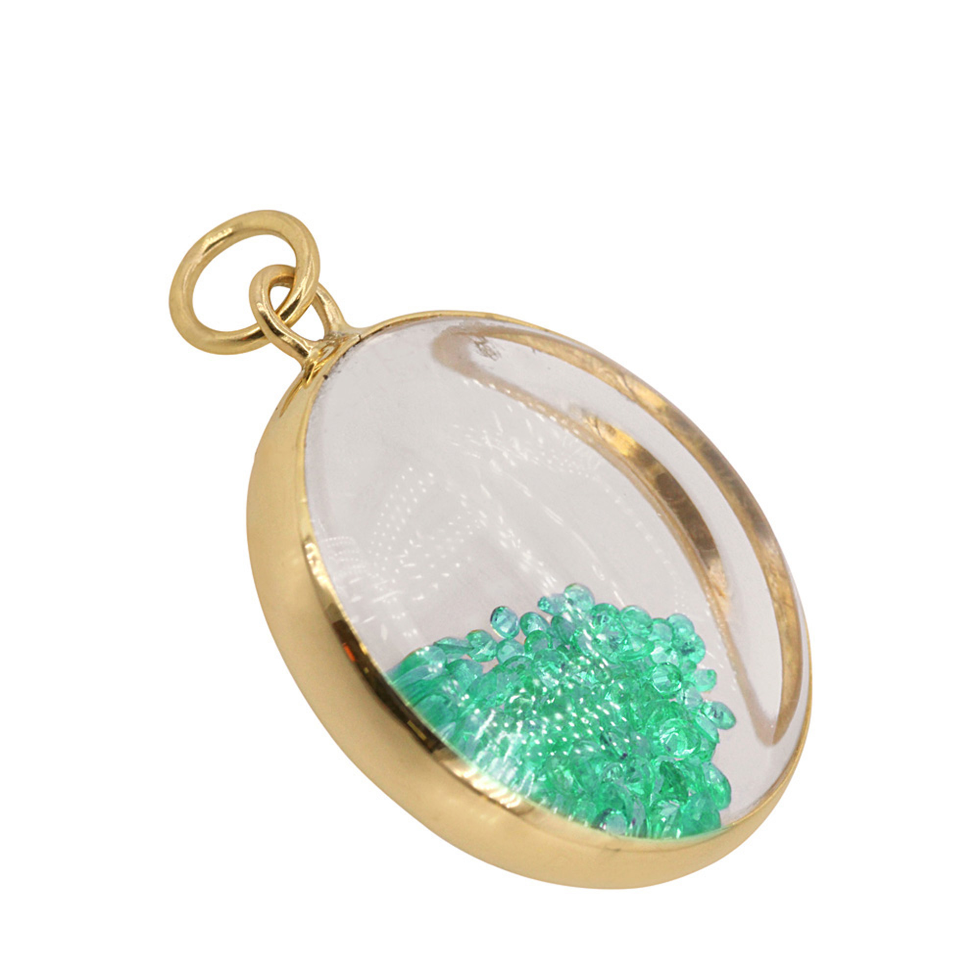 Guiene emerald crystal shaker pendant 14k solid gold jewelry