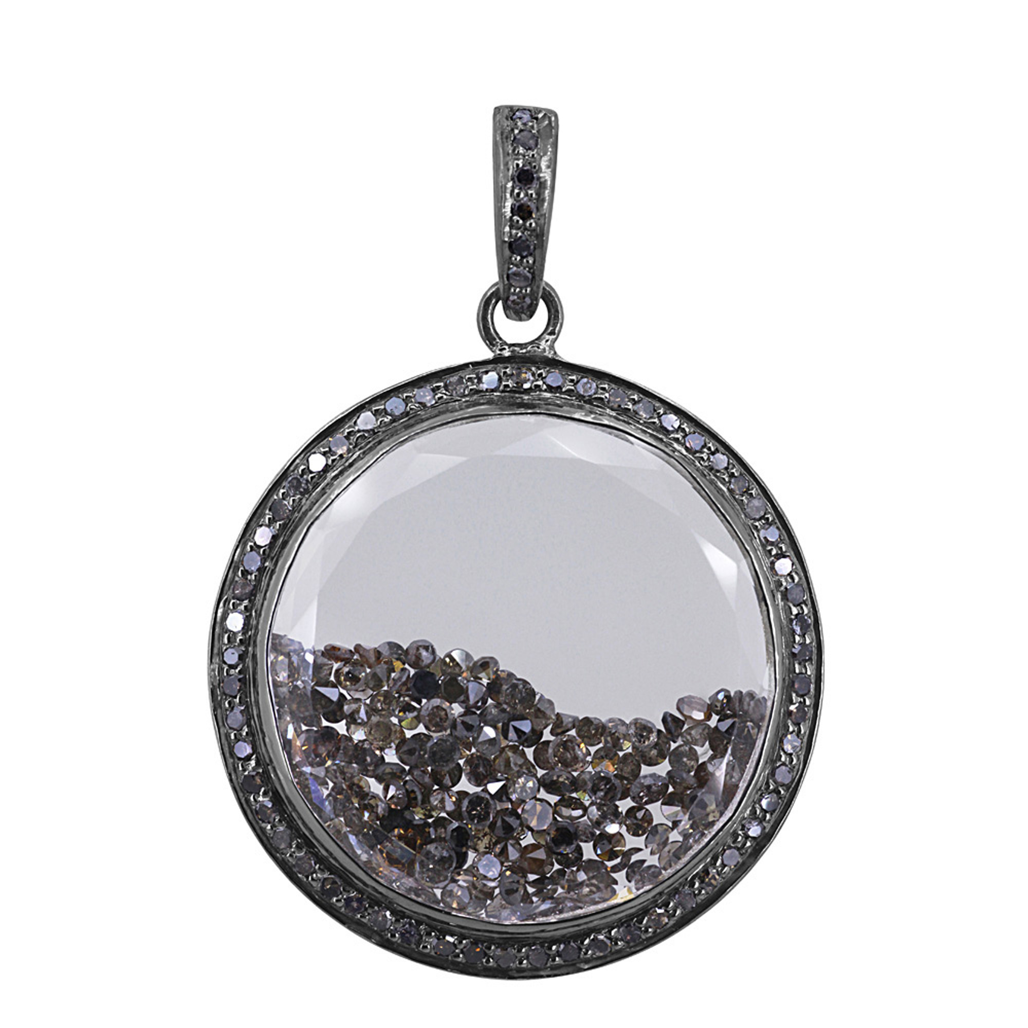 Real loose diamond 925 sterling silver crystal shaker pendant