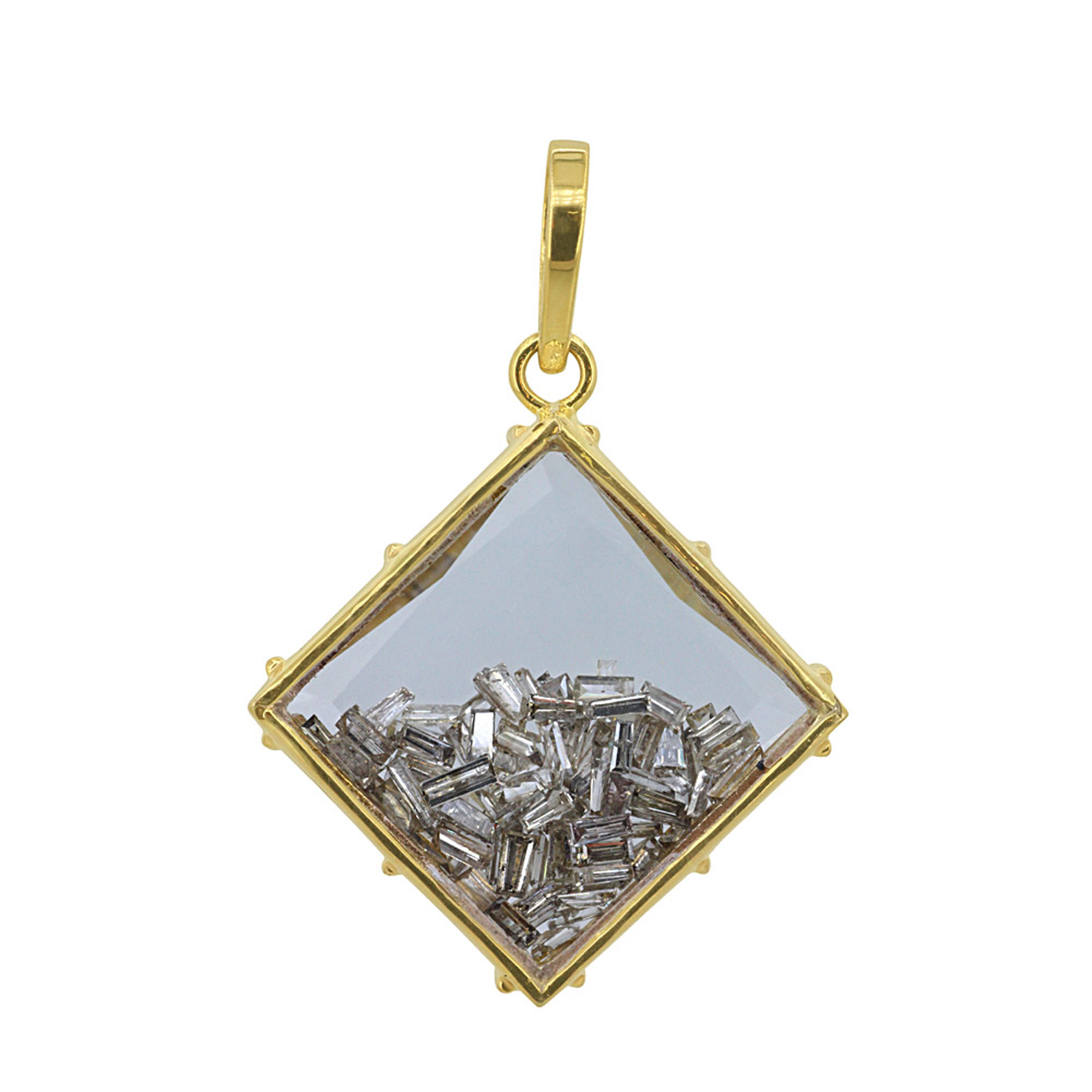 Gemstone crystal shaker pendant made in silver with real diamond