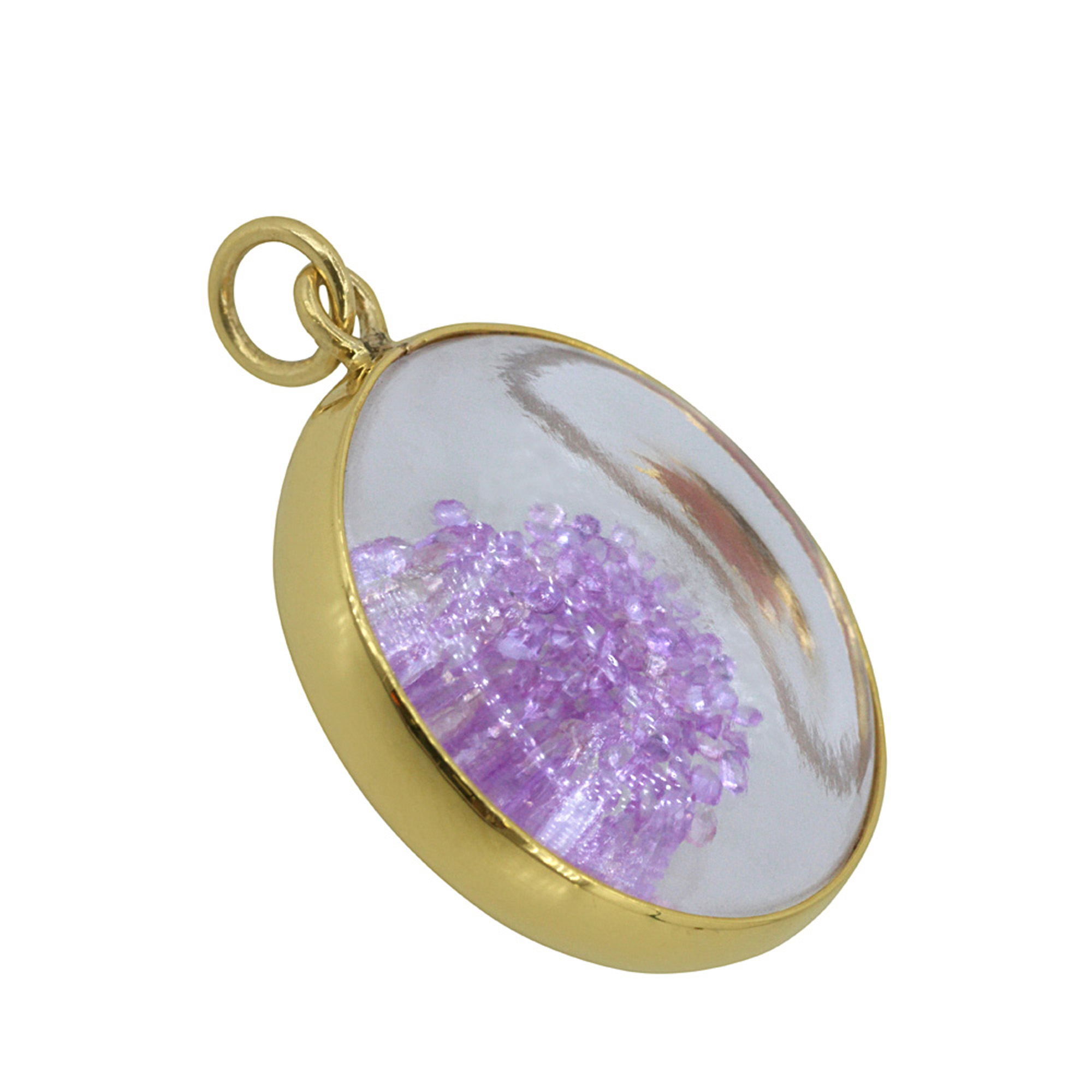 Pink sapphire 14k solid gold crystal shaker pendant
