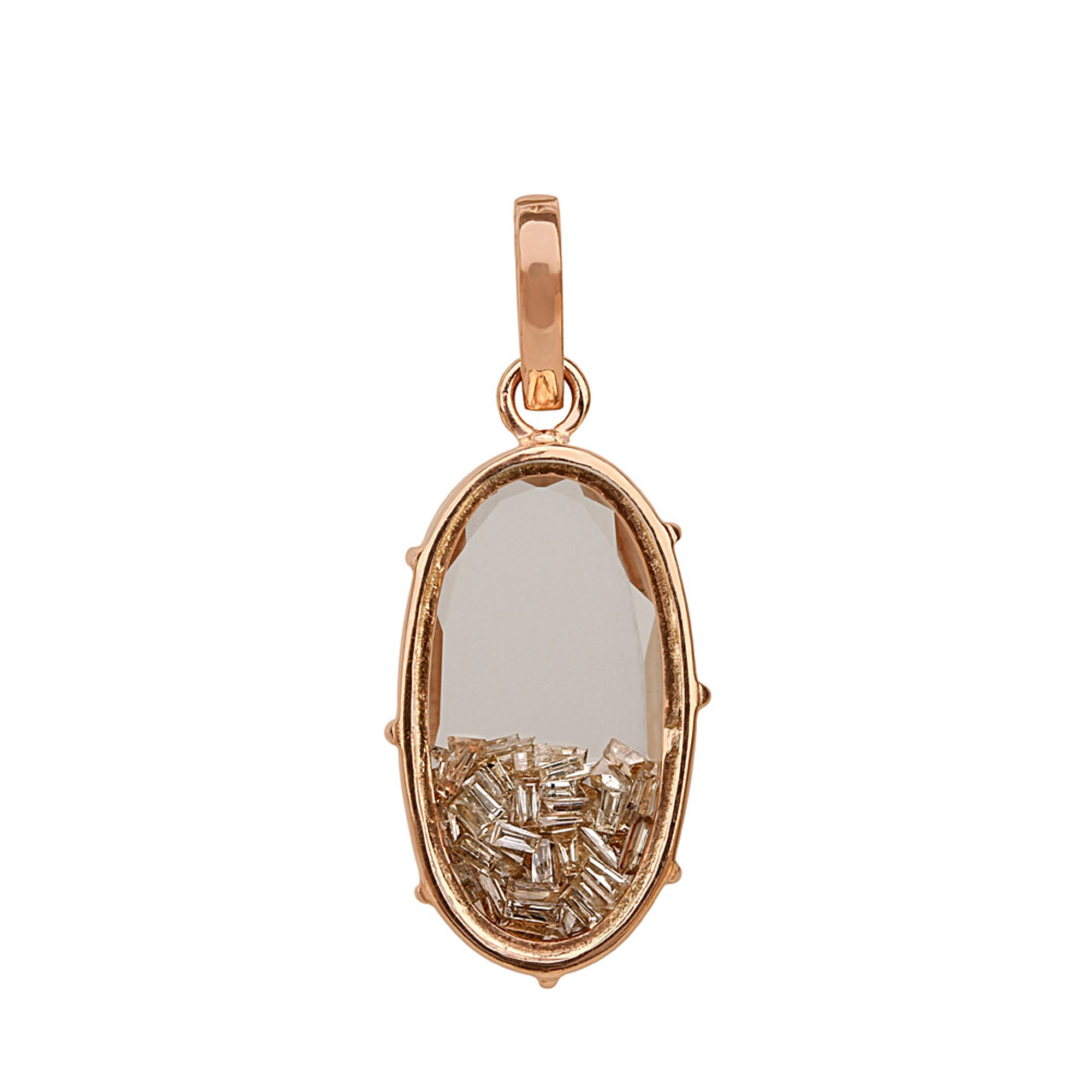 Loose diamond 18k solid rose gold crystal shaker pendant