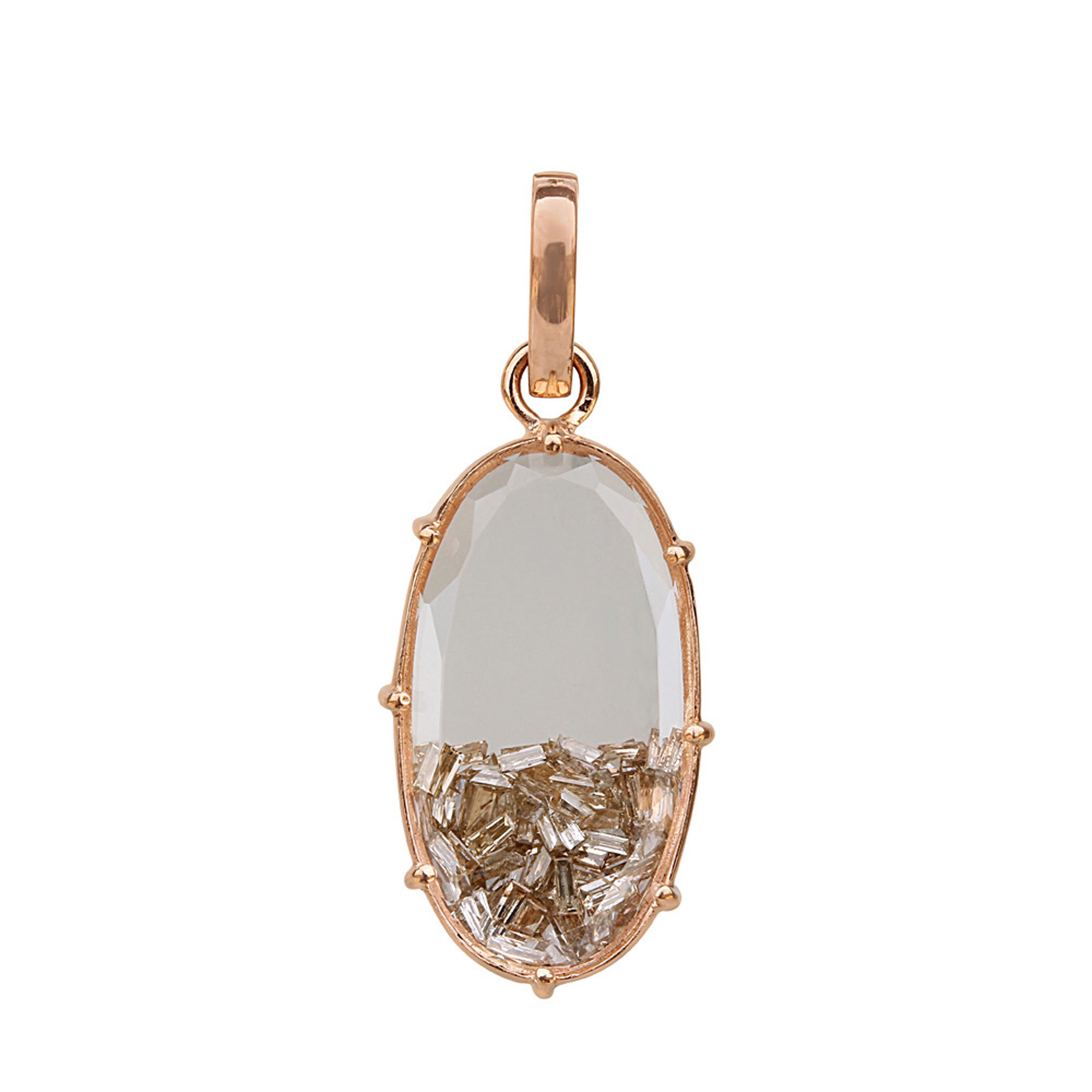 Loose diamond 18k solid rose gold crystal shaker pendant