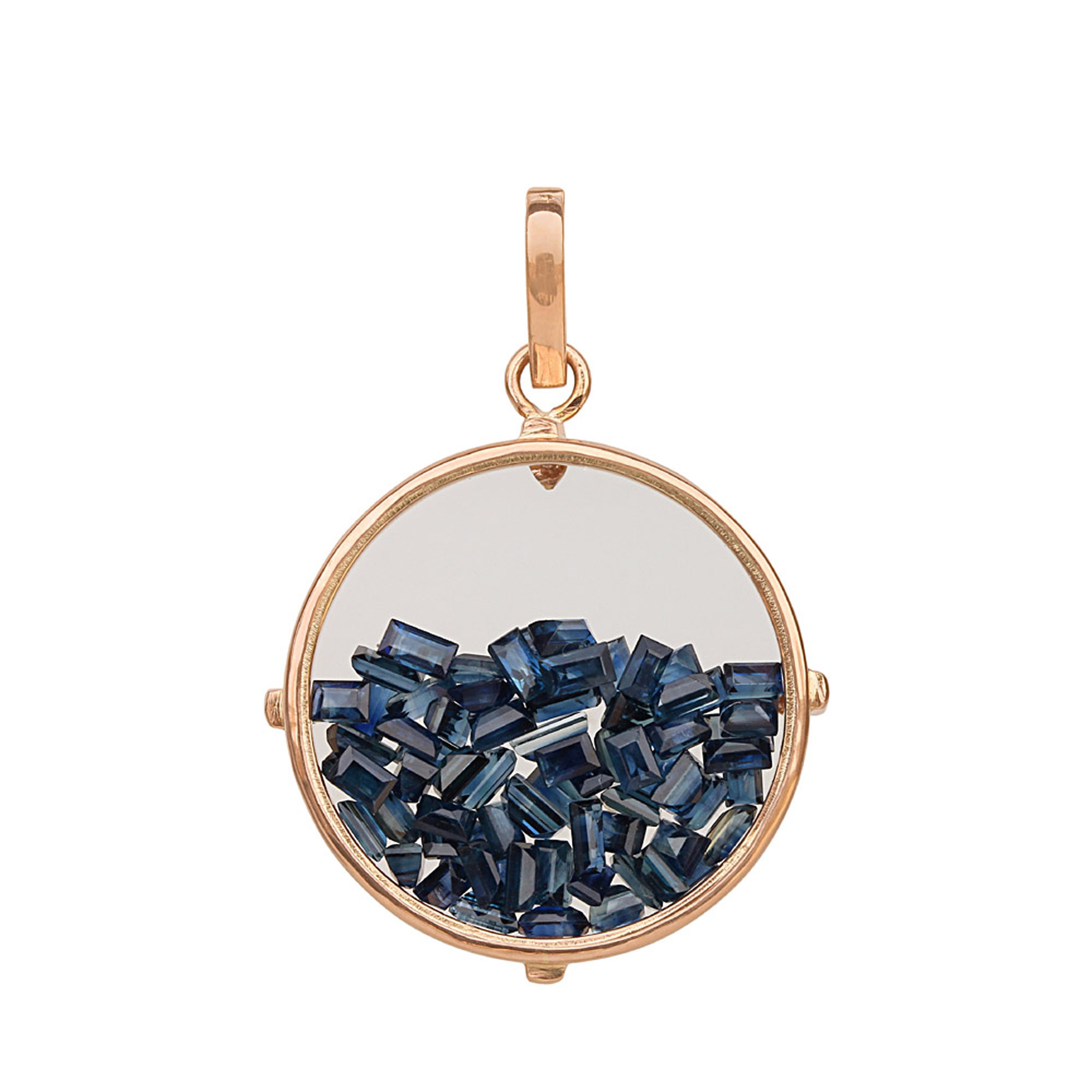 Diamond 18k solid gold blue sapphire crystal shaker pendant