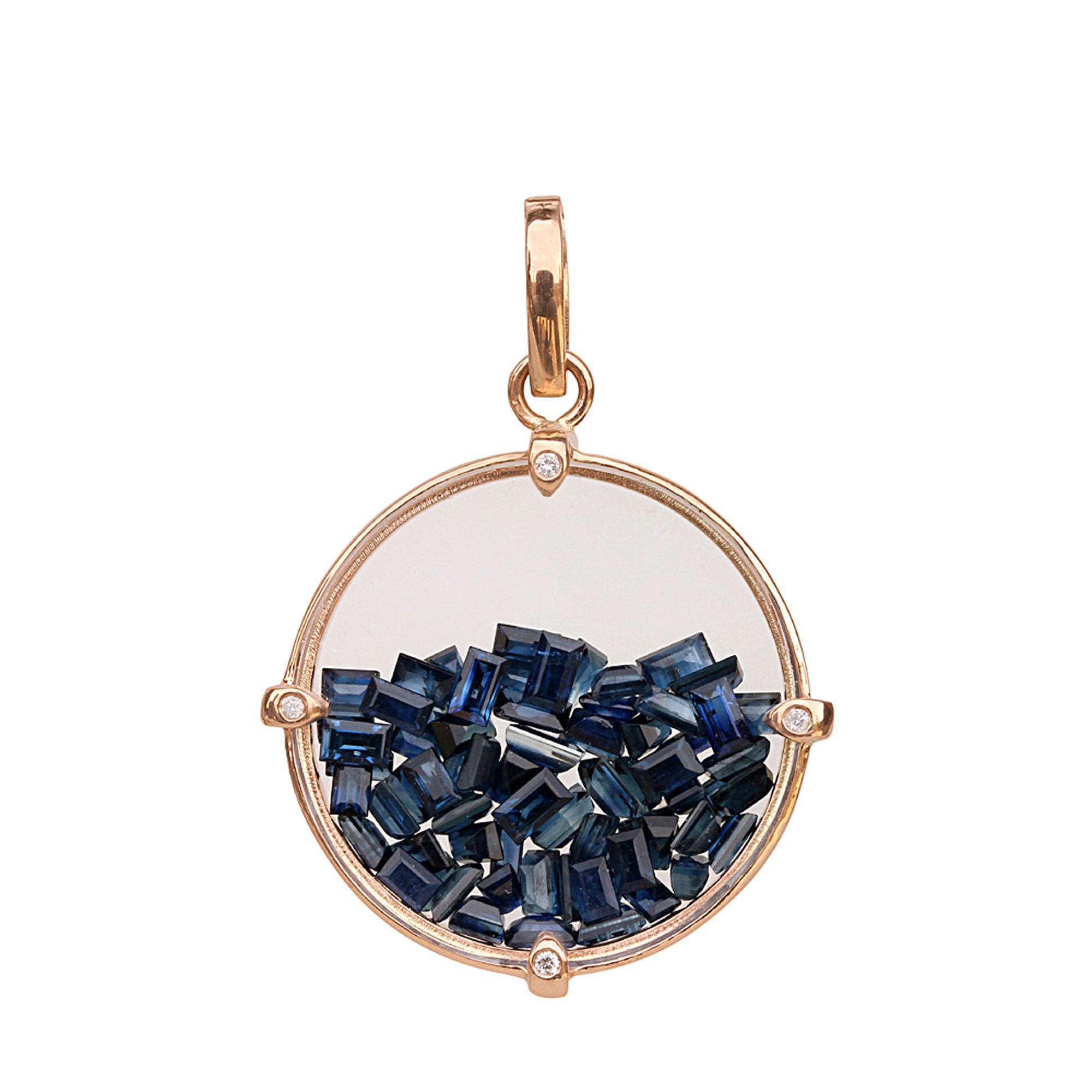 Diamond 18k solid gold blue sapphire crystal shaker pendant