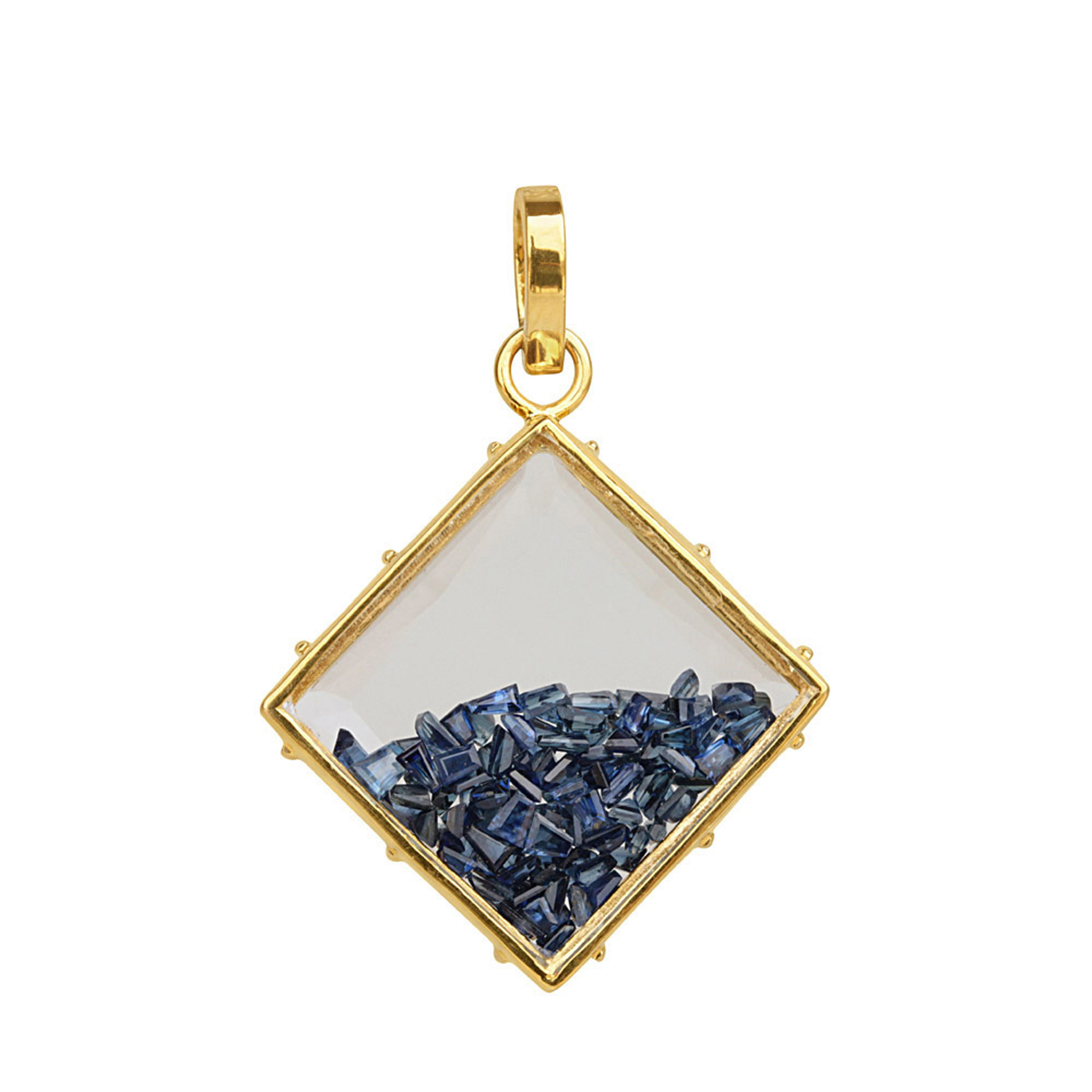 Blue sapphire 18k solid gold crystal shaker pendant