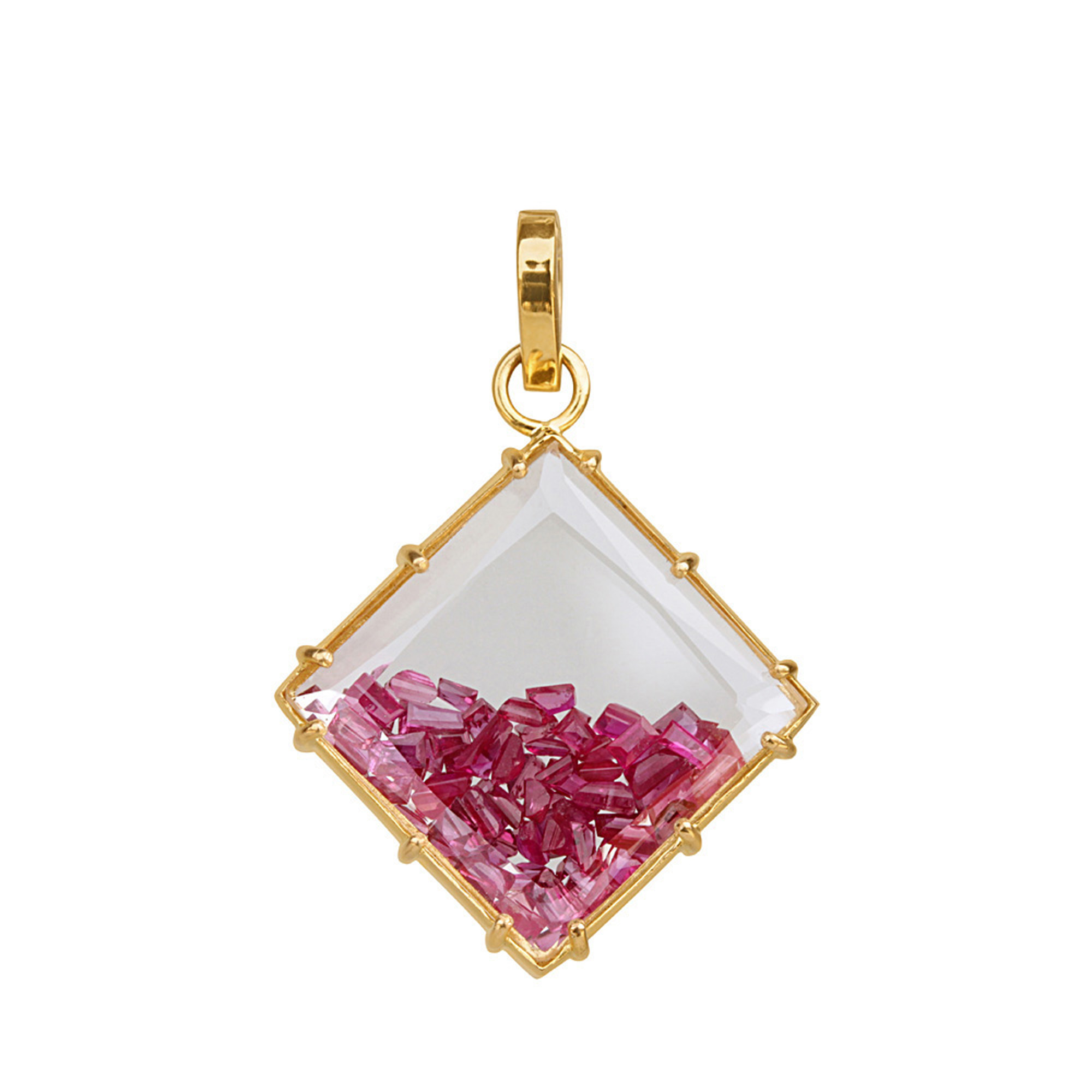 Loose ruby 18k solid gold crystal shaker pendant