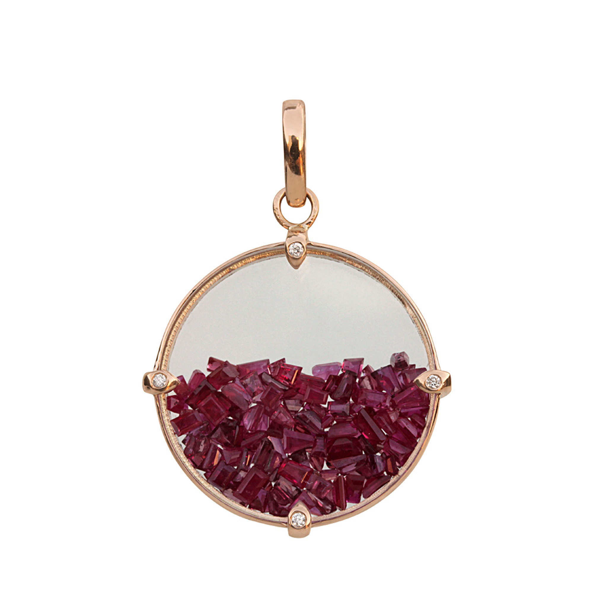 18k Solid gold natural diamond & ruby crystal shaker pendant