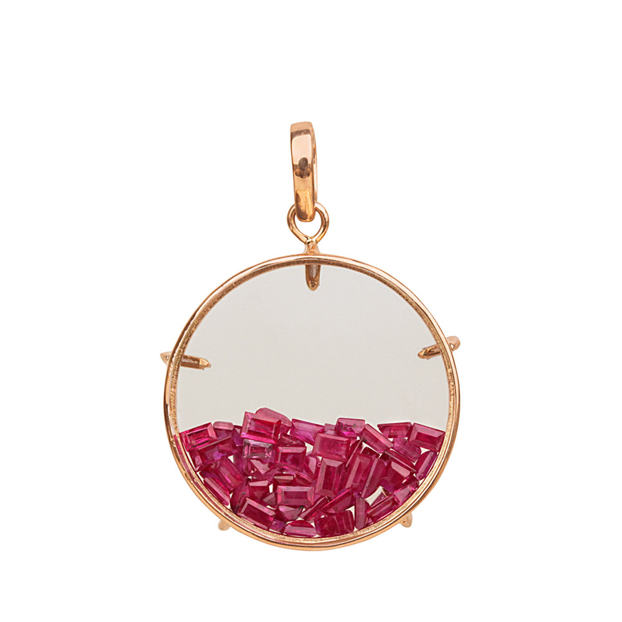 18k Solid gold diamond & loose ruby crystal shaker pendant