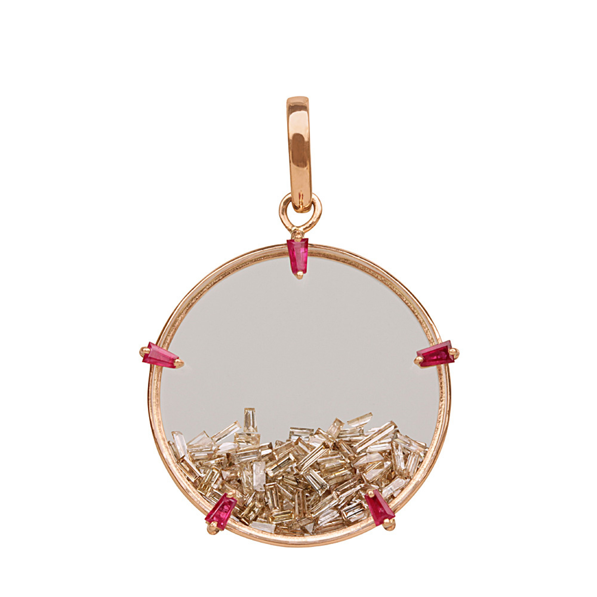 Real ruby gemstone 18k solid gold diamond crystal shaker pendant