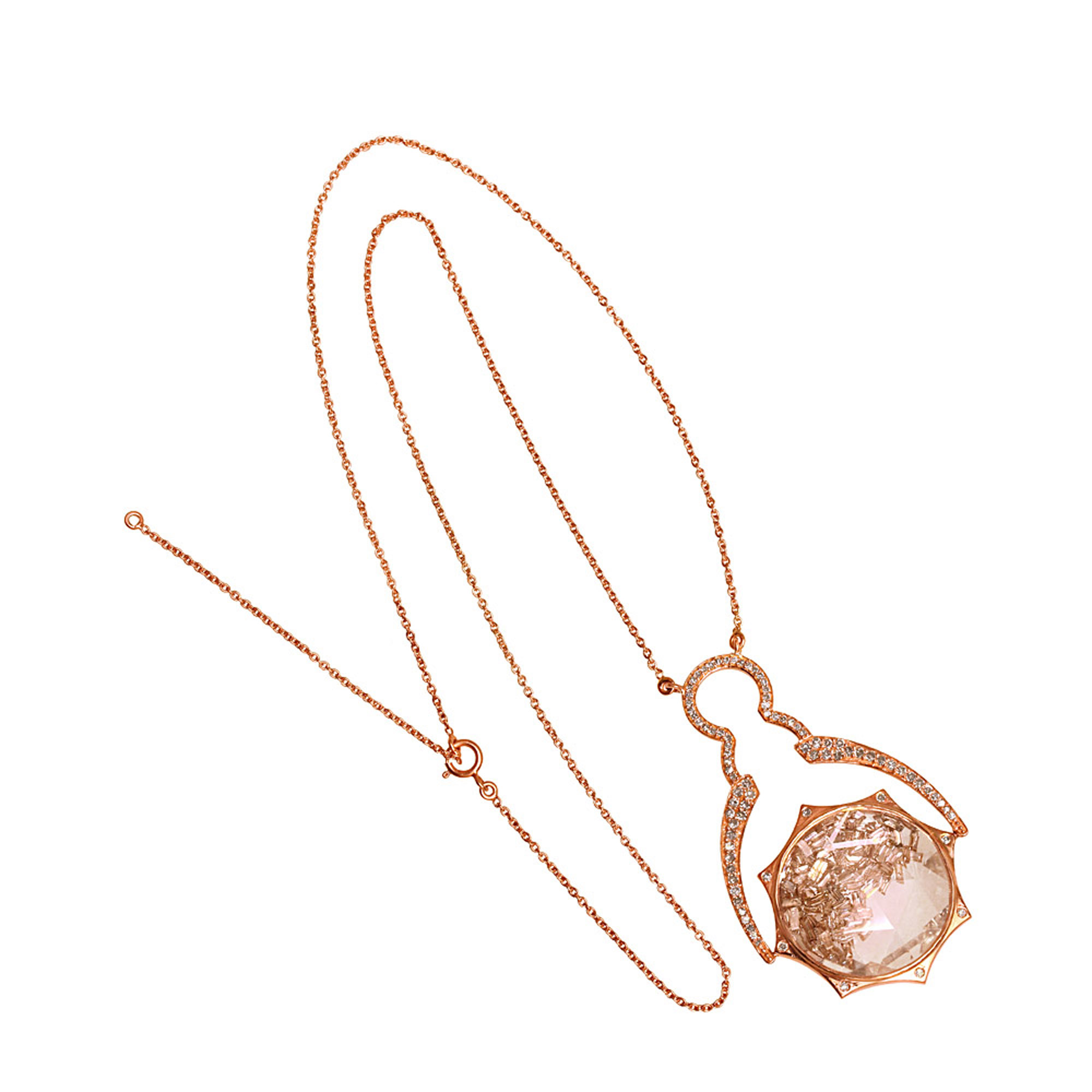 Diamond 18k solid rose gold crystal shaker pendant with chain