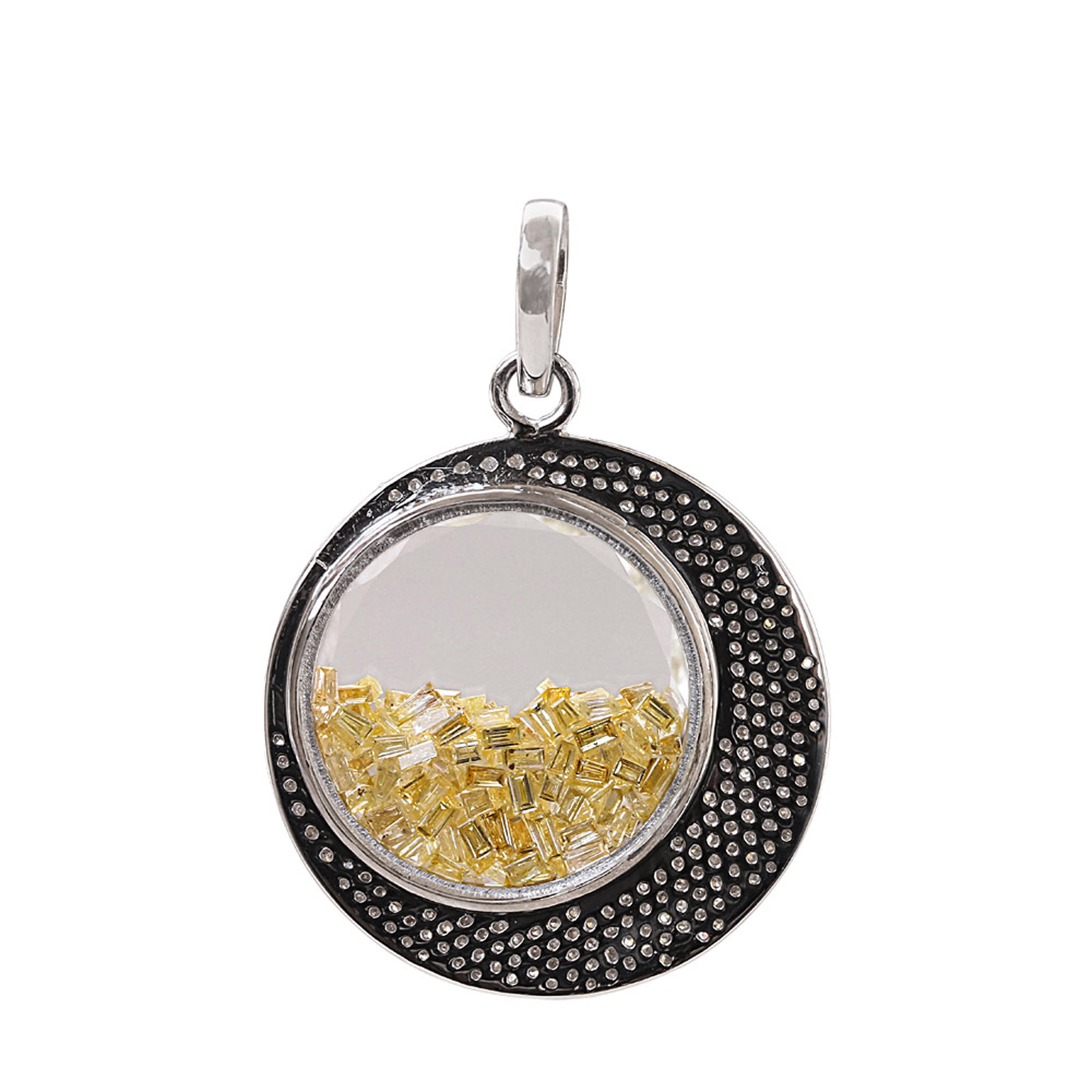 18k Solid white gold loose diamond & crystal moon shaker pendant