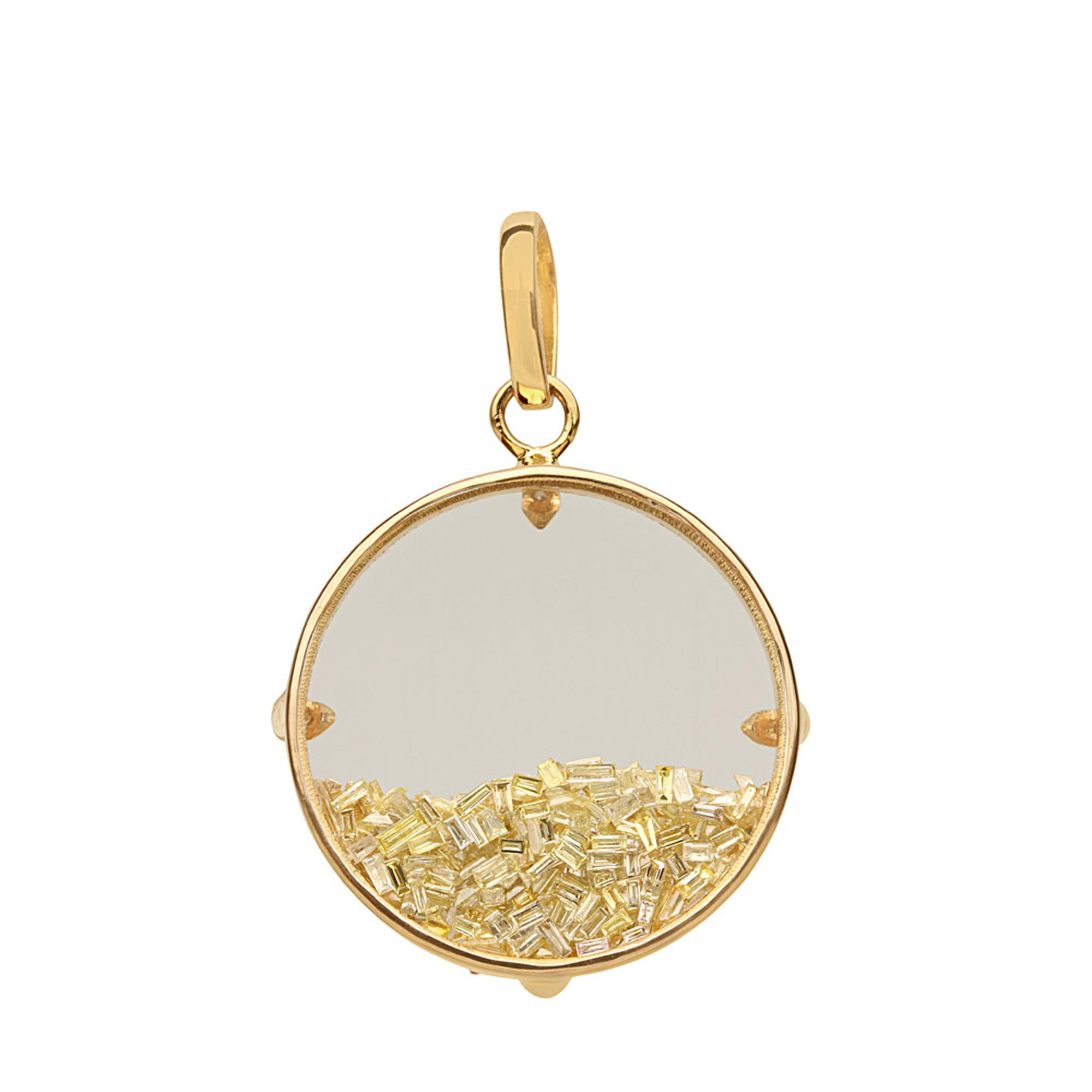 Loose diamond 18k solid yellow gold crystal shaker pendant