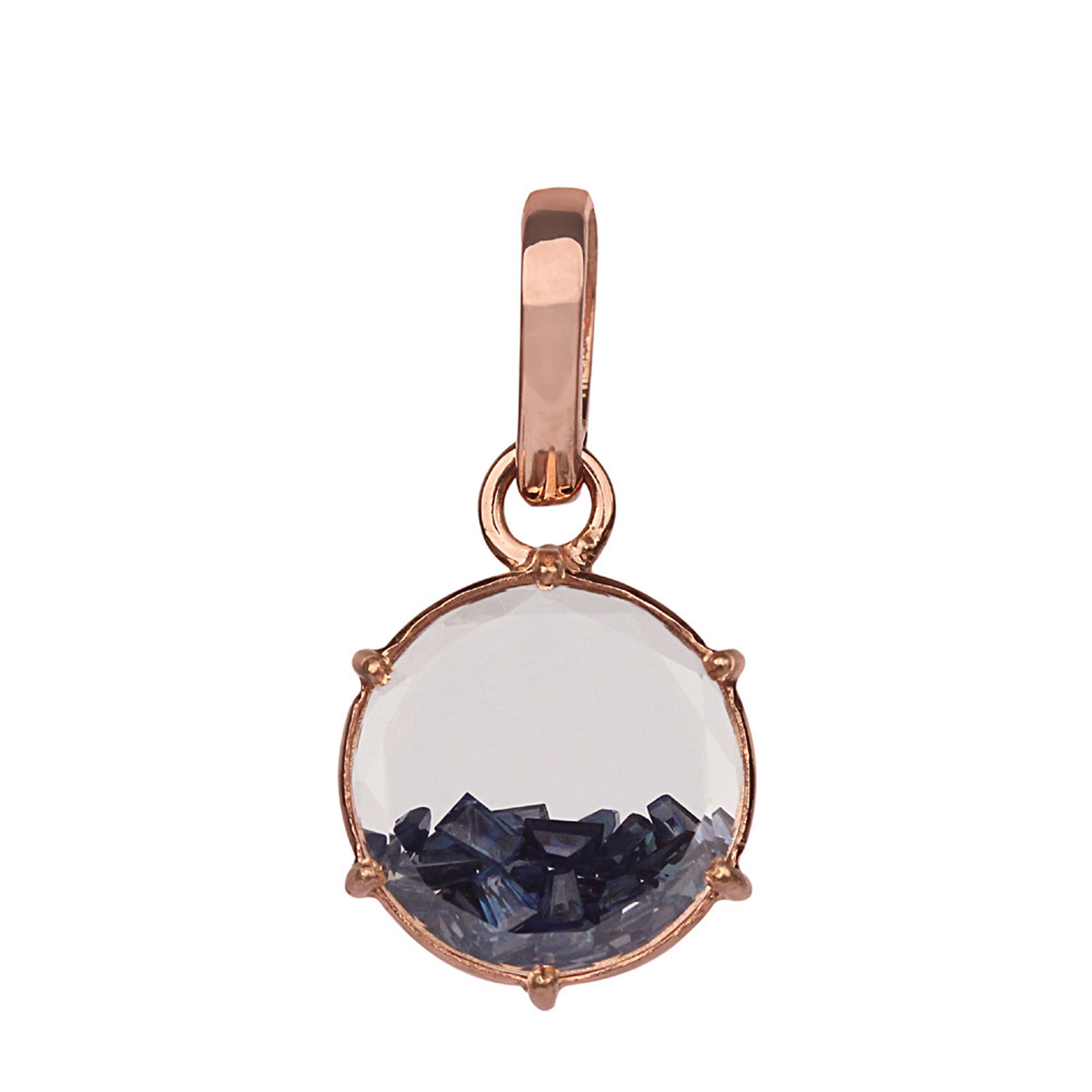 Blue sapphire 18k rose gold crystal shaker pendant
