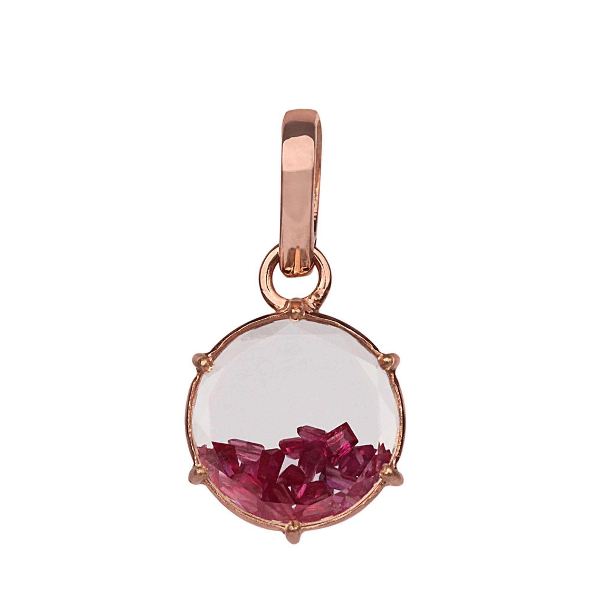 Natural ruby 18k solid gold crystal shaker pendant