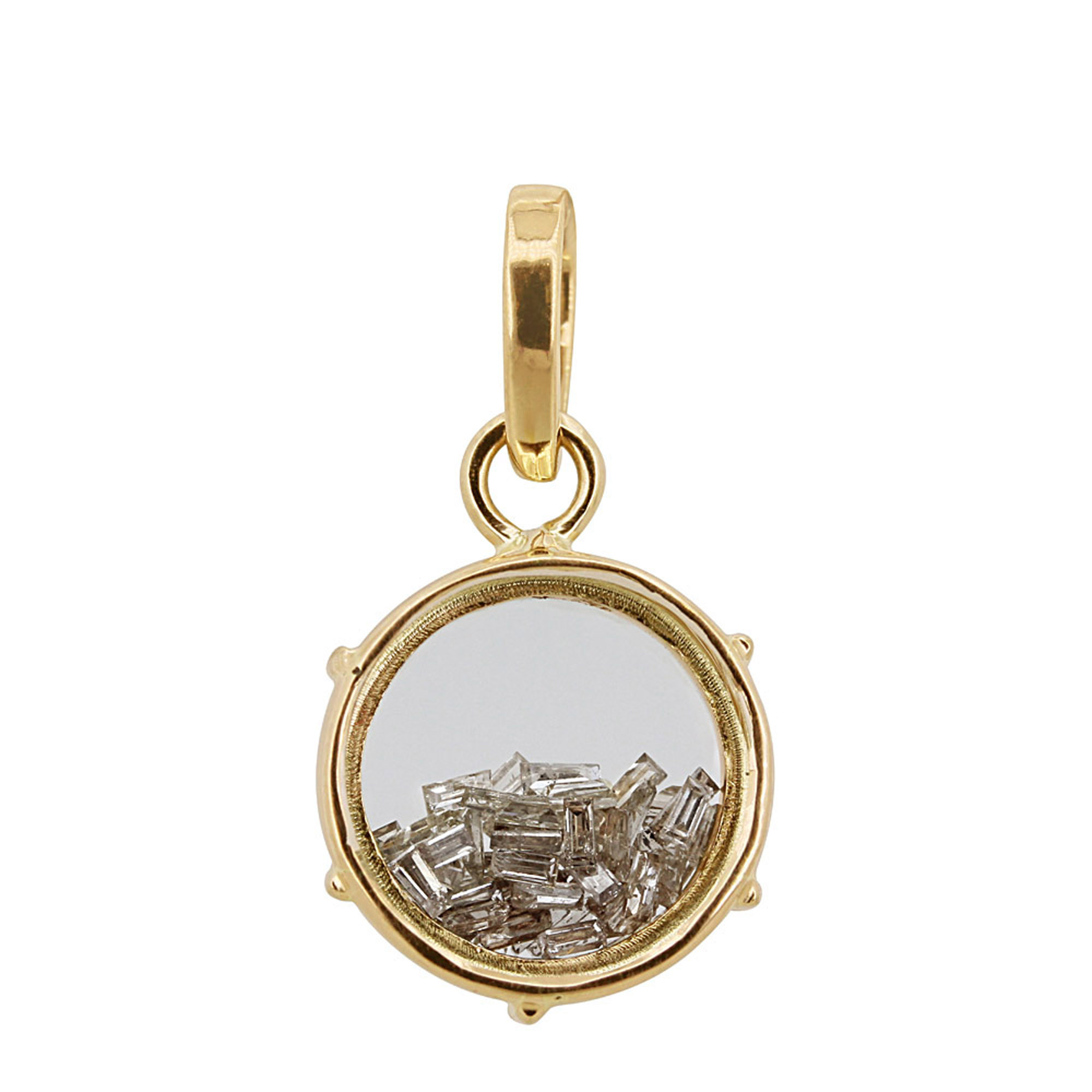 Natural crystal 14k solid gold shaker pendant