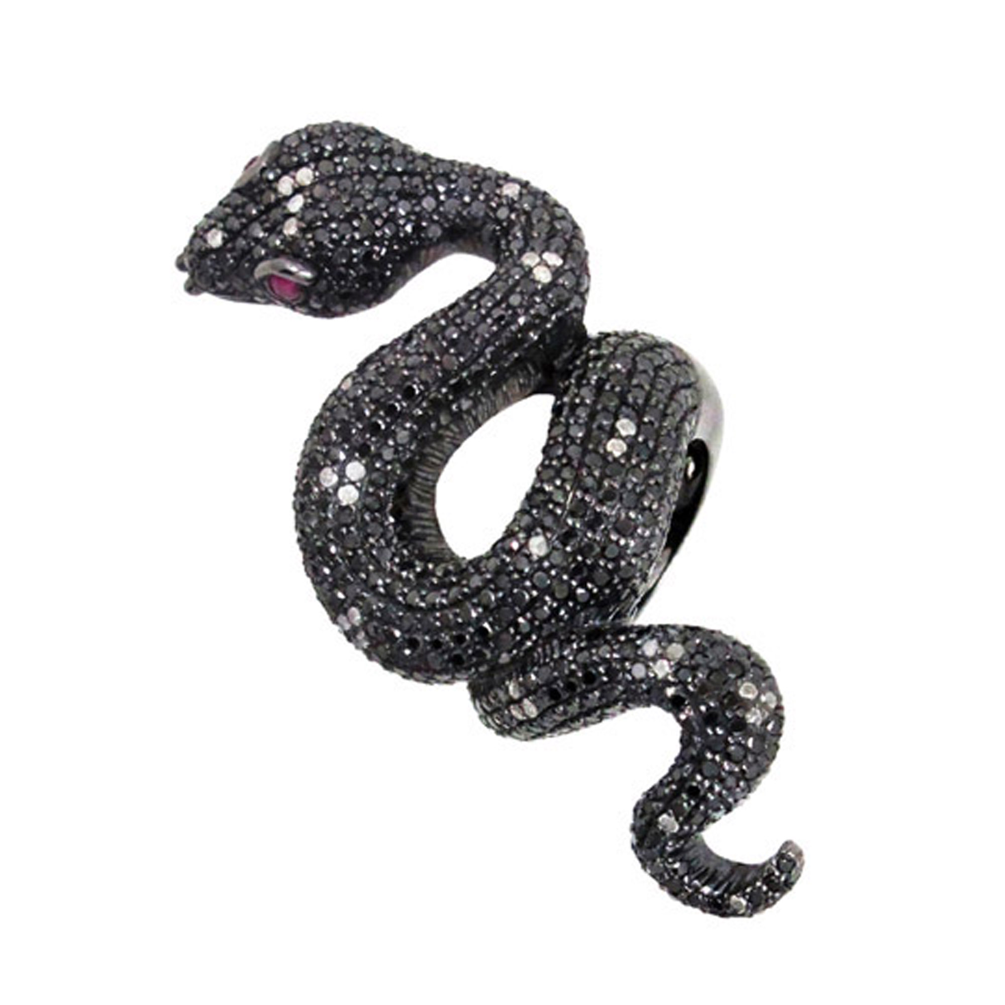 925 Silver black diamond snake ring vintage jewelry