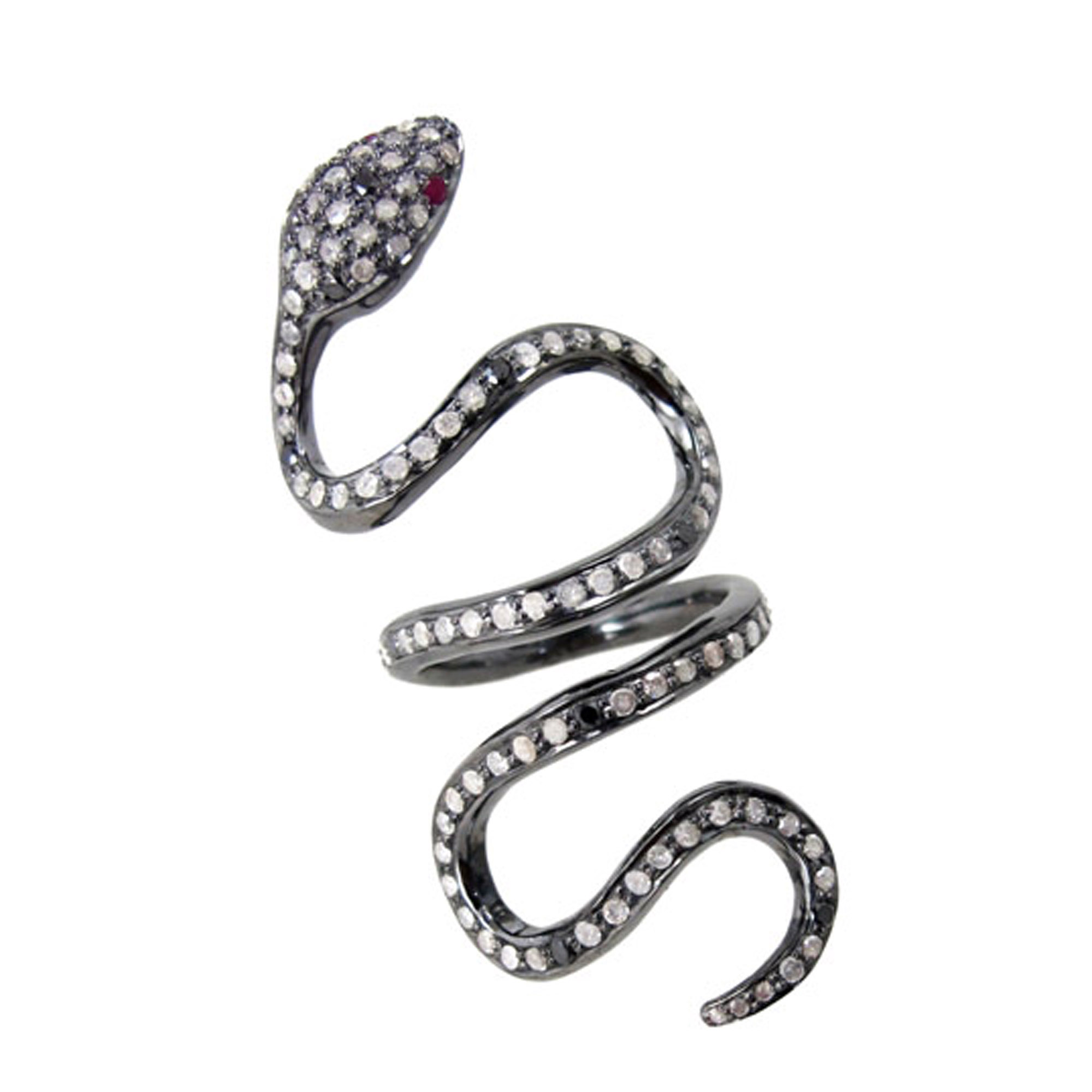 Full finger snake ring 925 Silver diamond vintage jewelry