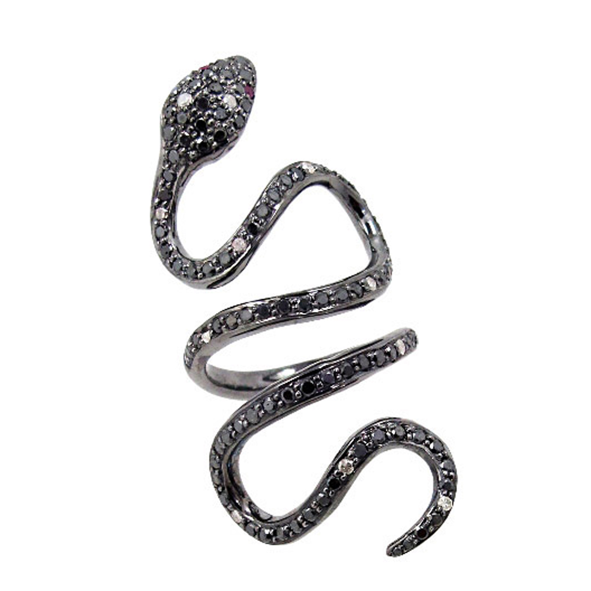 Natural diamond sterling silver snake ring fine vintage jewelry