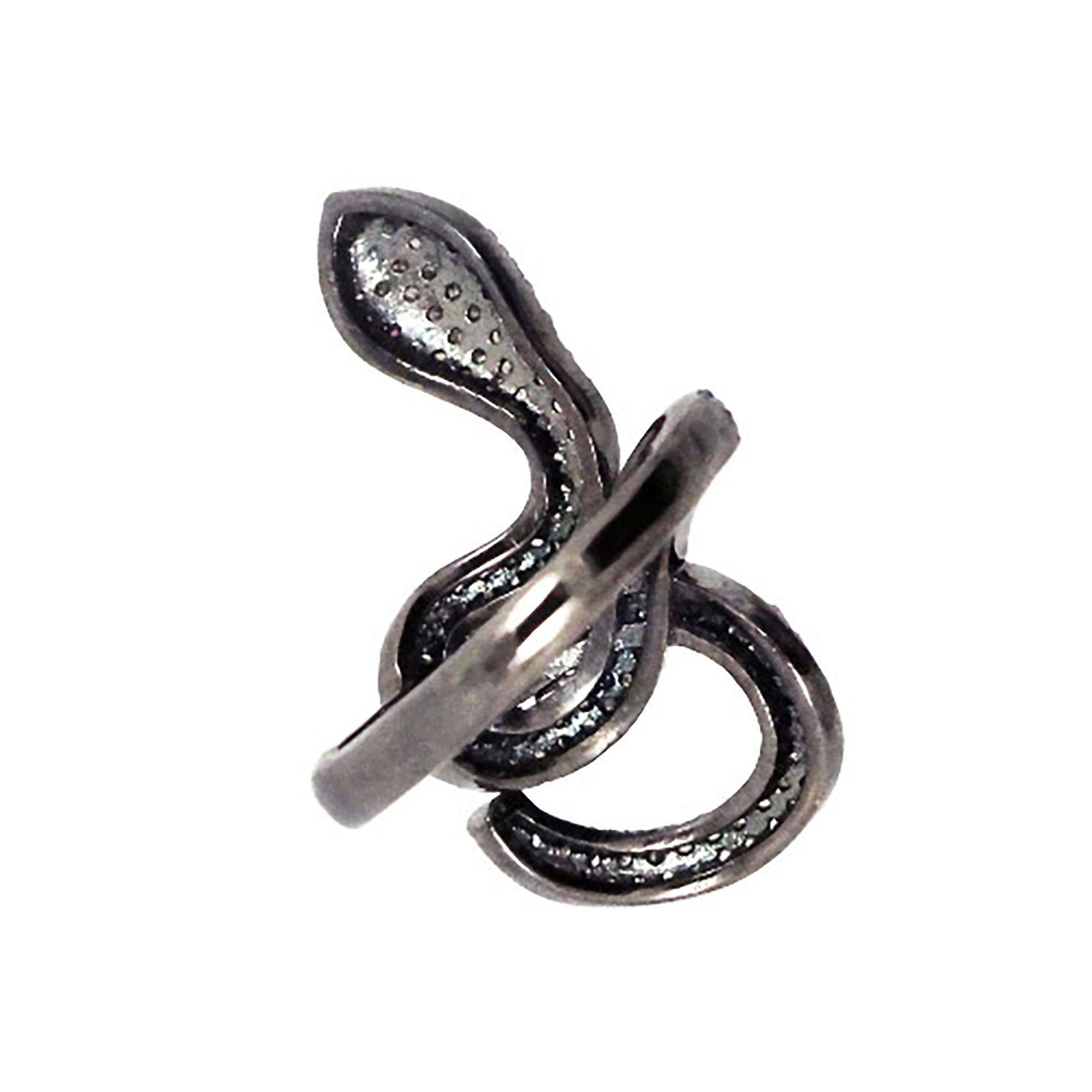 Natural diamond designer snake ring vintage silver jewelry