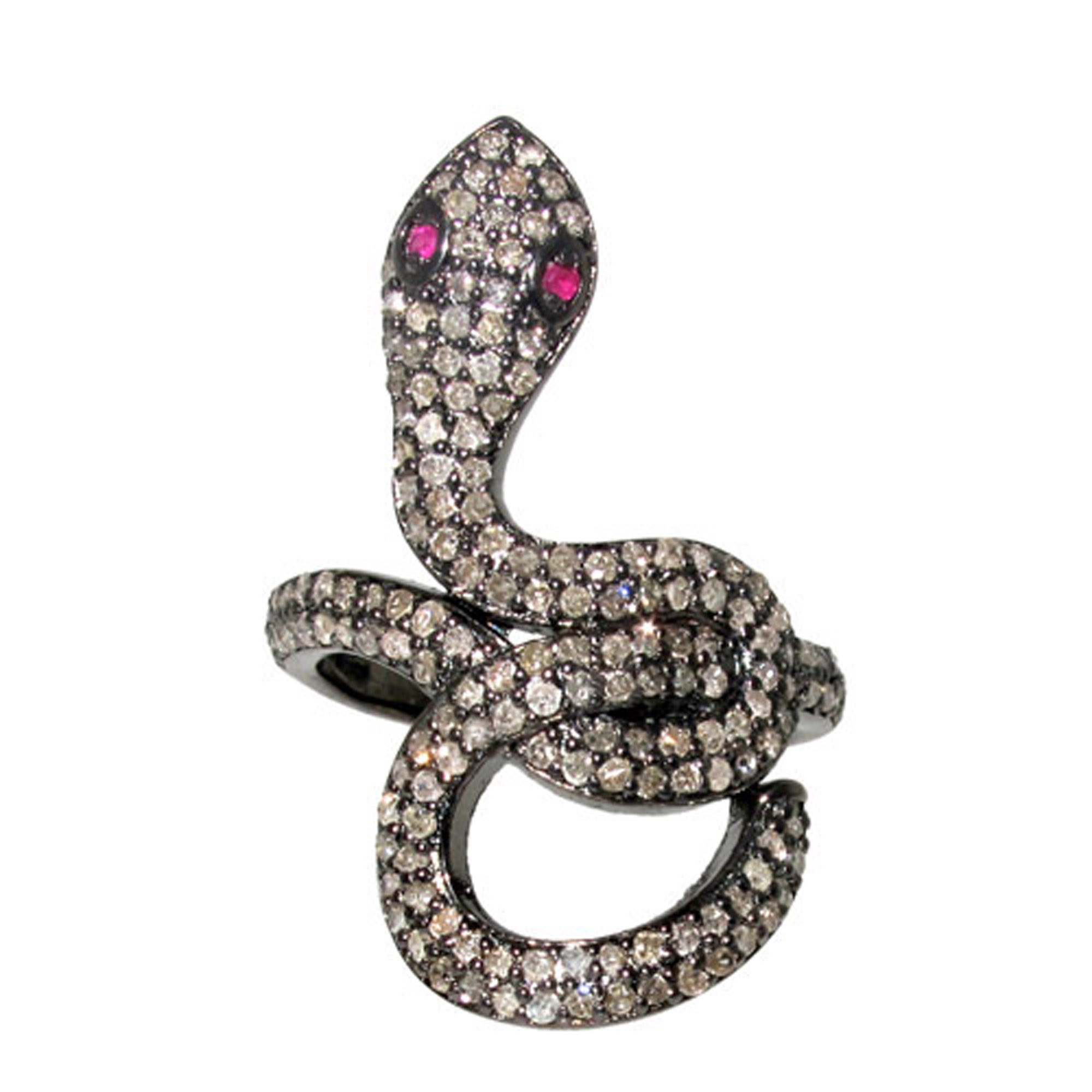 Natural diamond designer snake ring vintage silver jewelry