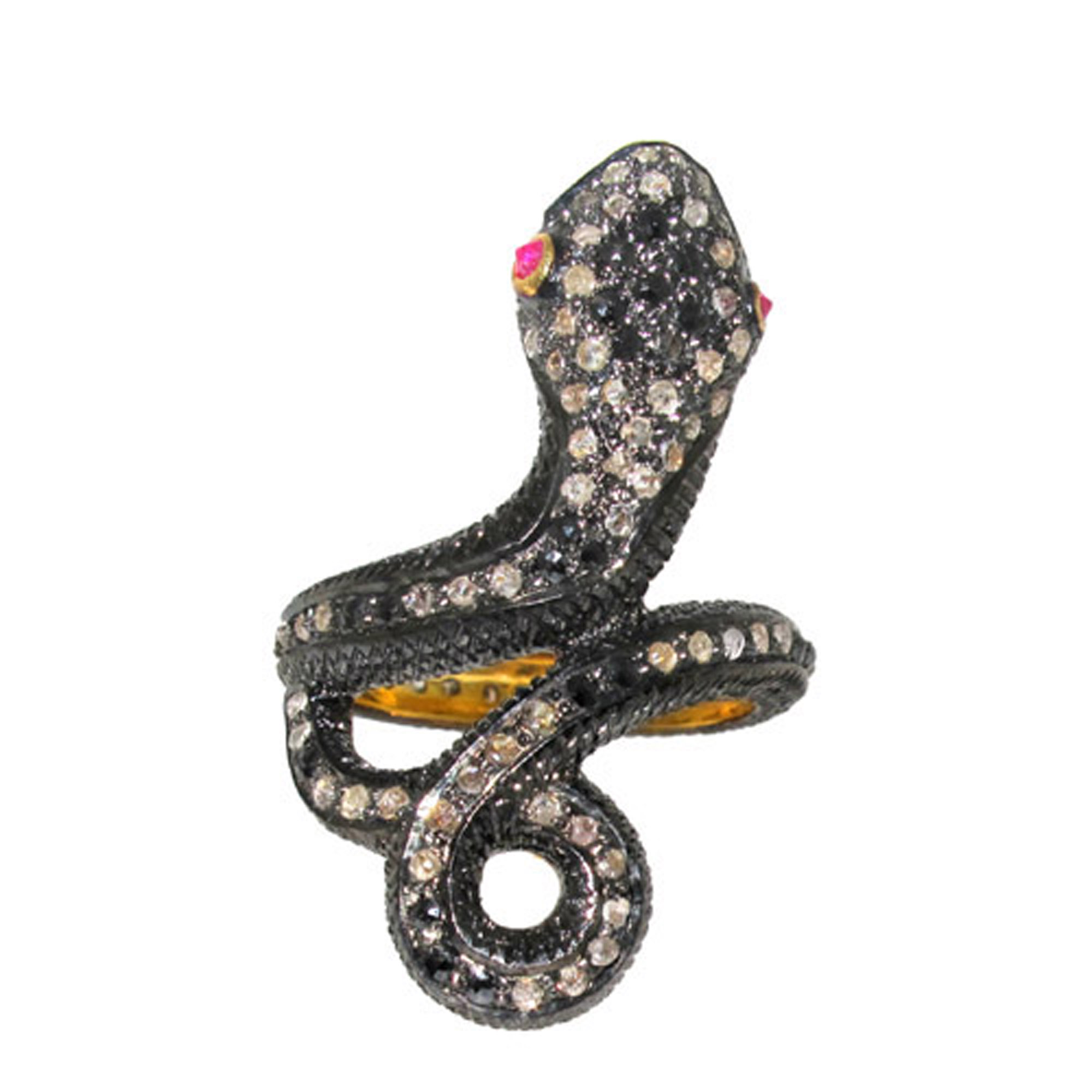 Genuine diamond silver 925 snake ring