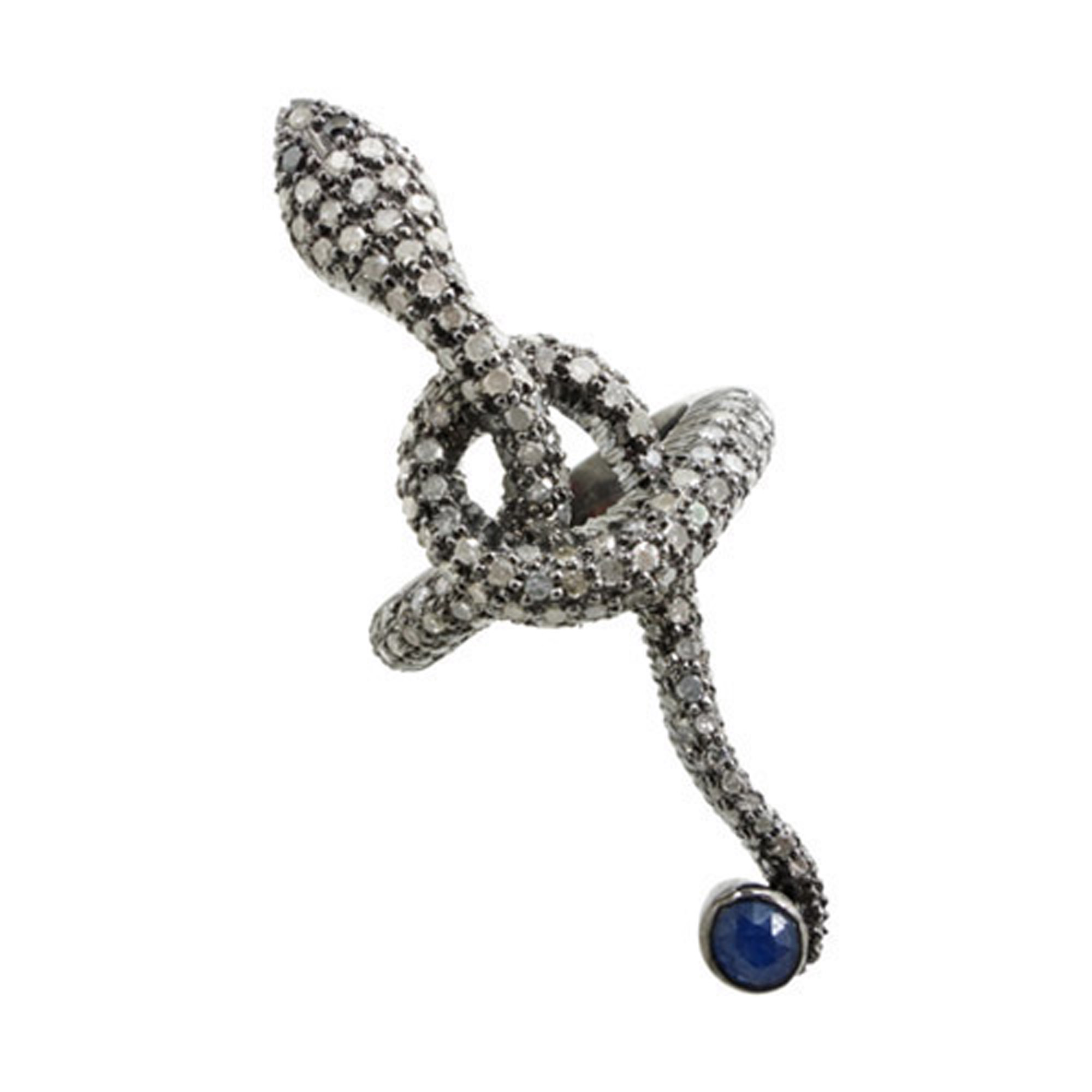 925 Silver with diamond & sapphire snake shape ring