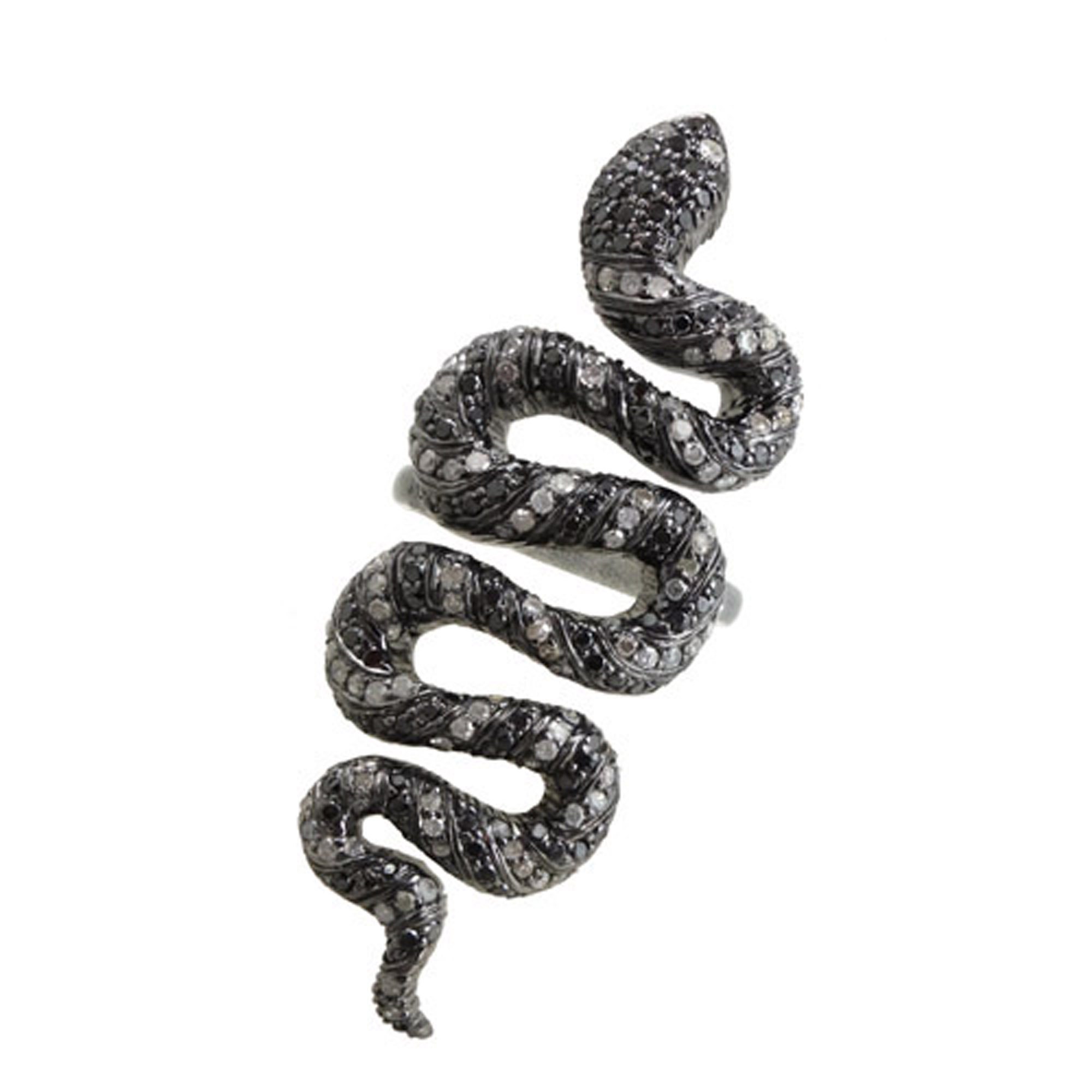 925 Silver natural diamond snake ring