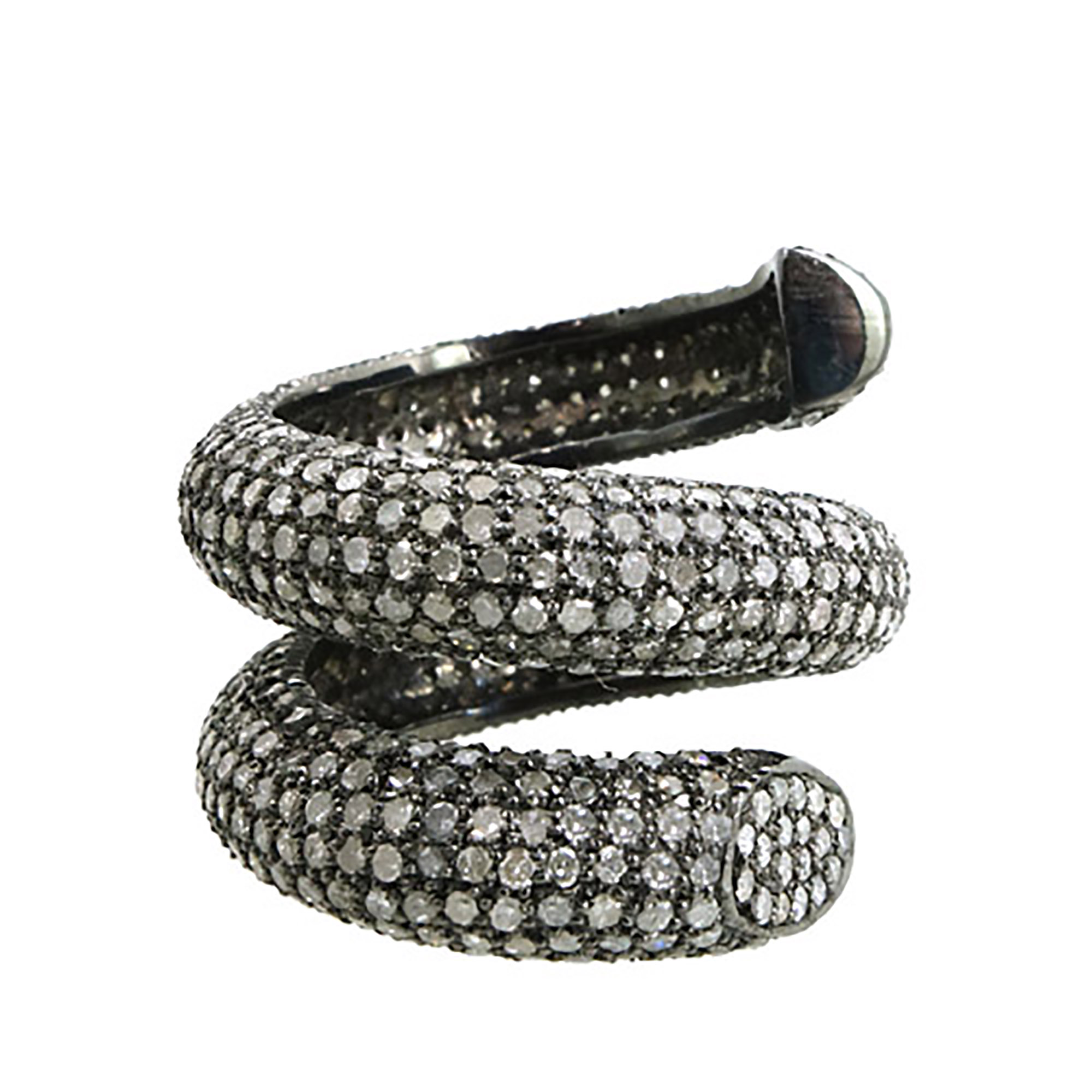 Diamond vintage snake spiral ring 925 silver jewelry