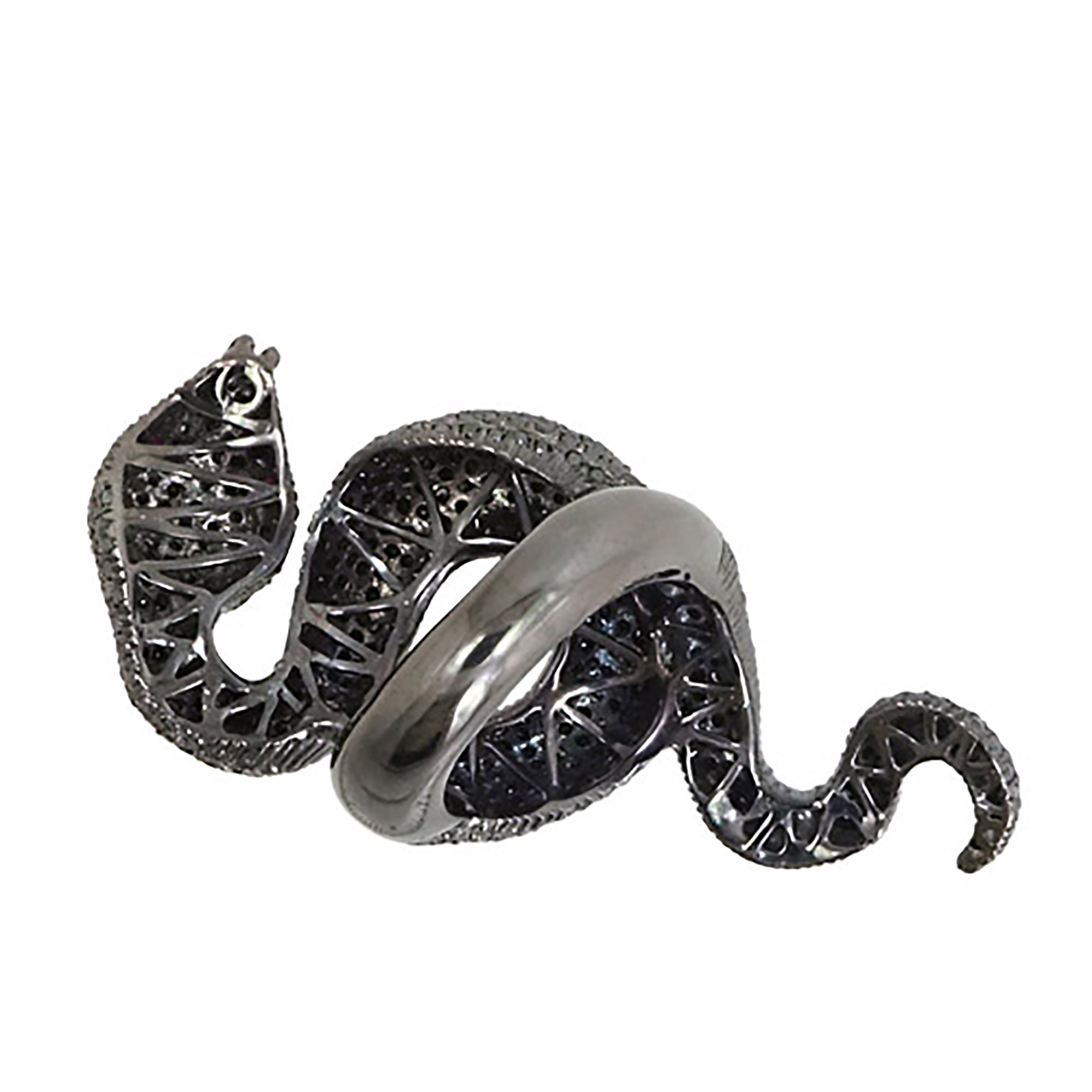 Sterling silver real black diamond snake ring