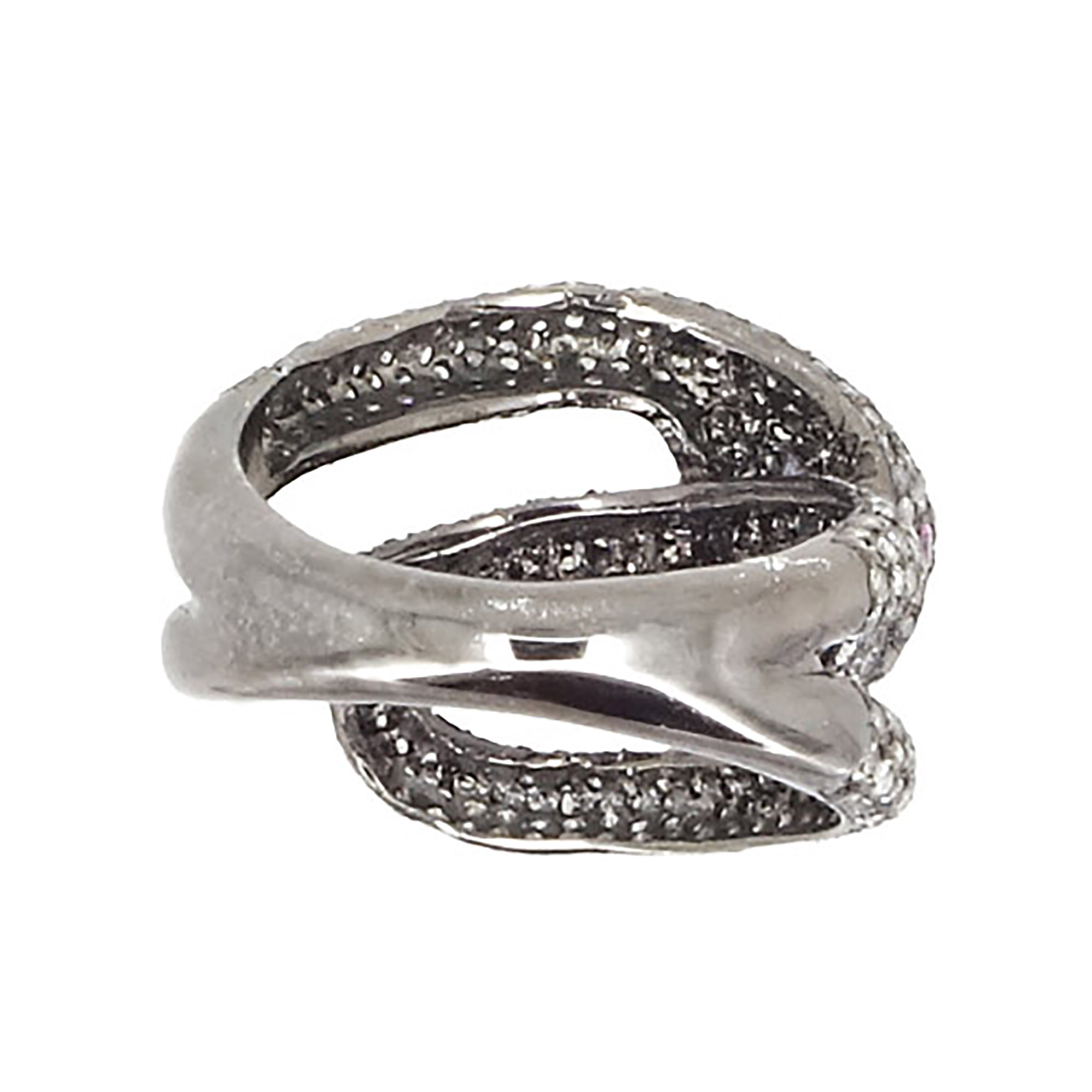 Pave diamond solid silver snake ring
